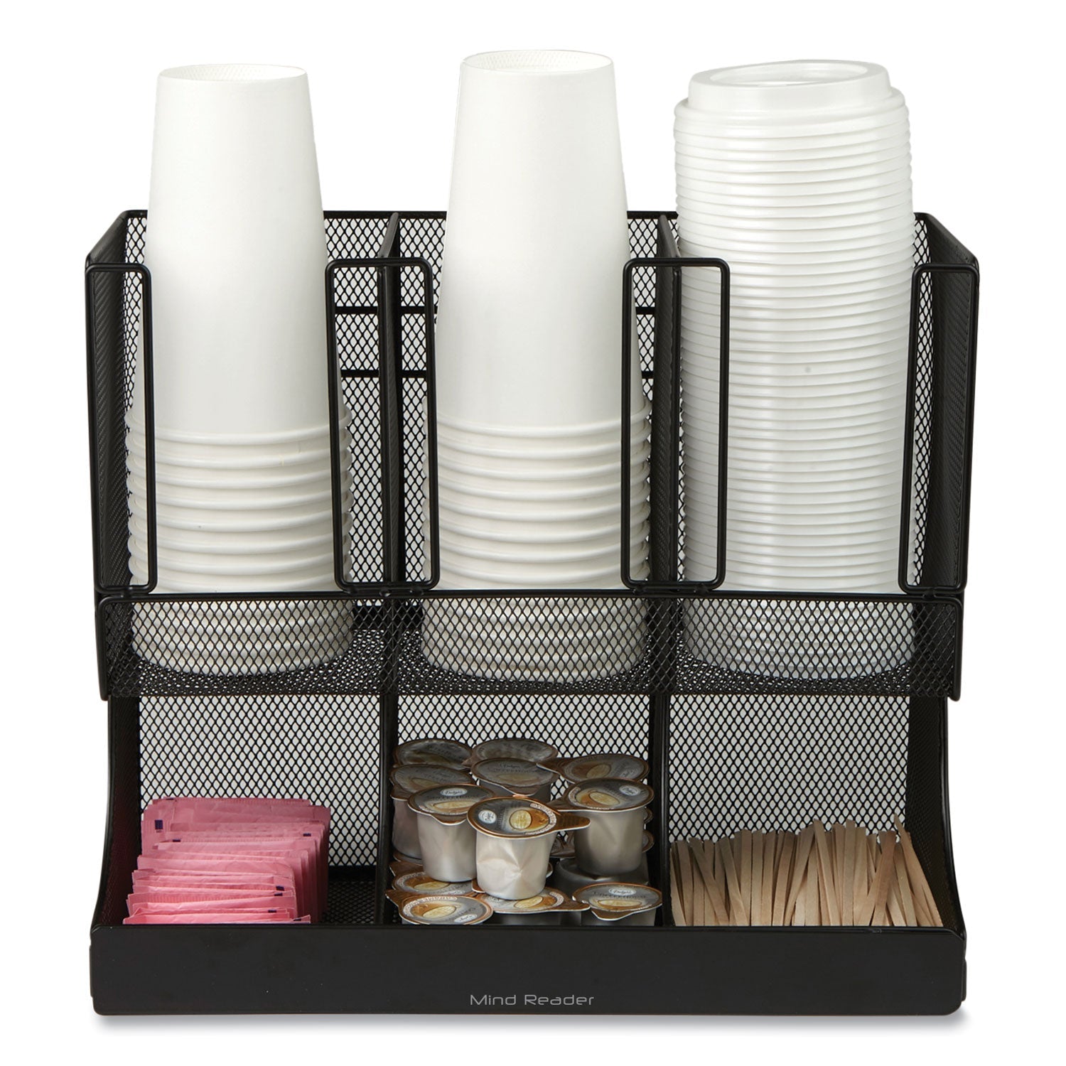 Mind Reader Network Collection 2-Tier 6-Compartment Coffee Cup and Condiment Countertop Organizer, 5 x 13 x 11.5, Black - Bloom Skins