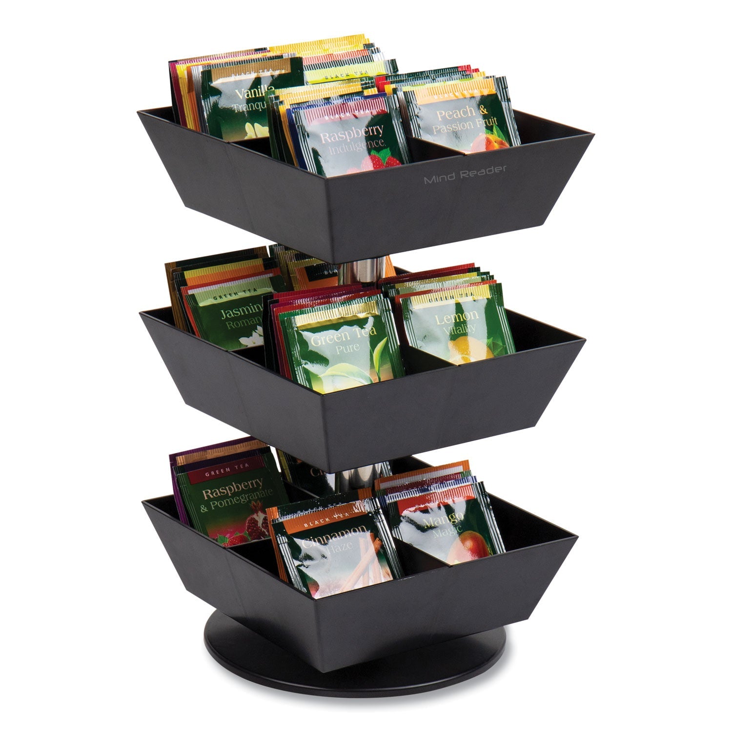 Mind Reader Anchor Collection 3-Tier 12-Compartment Tea and Condiment Carousel Countertop Organizer, 6.75 x 6.75 x 11.5, Black - Bloom Skins
