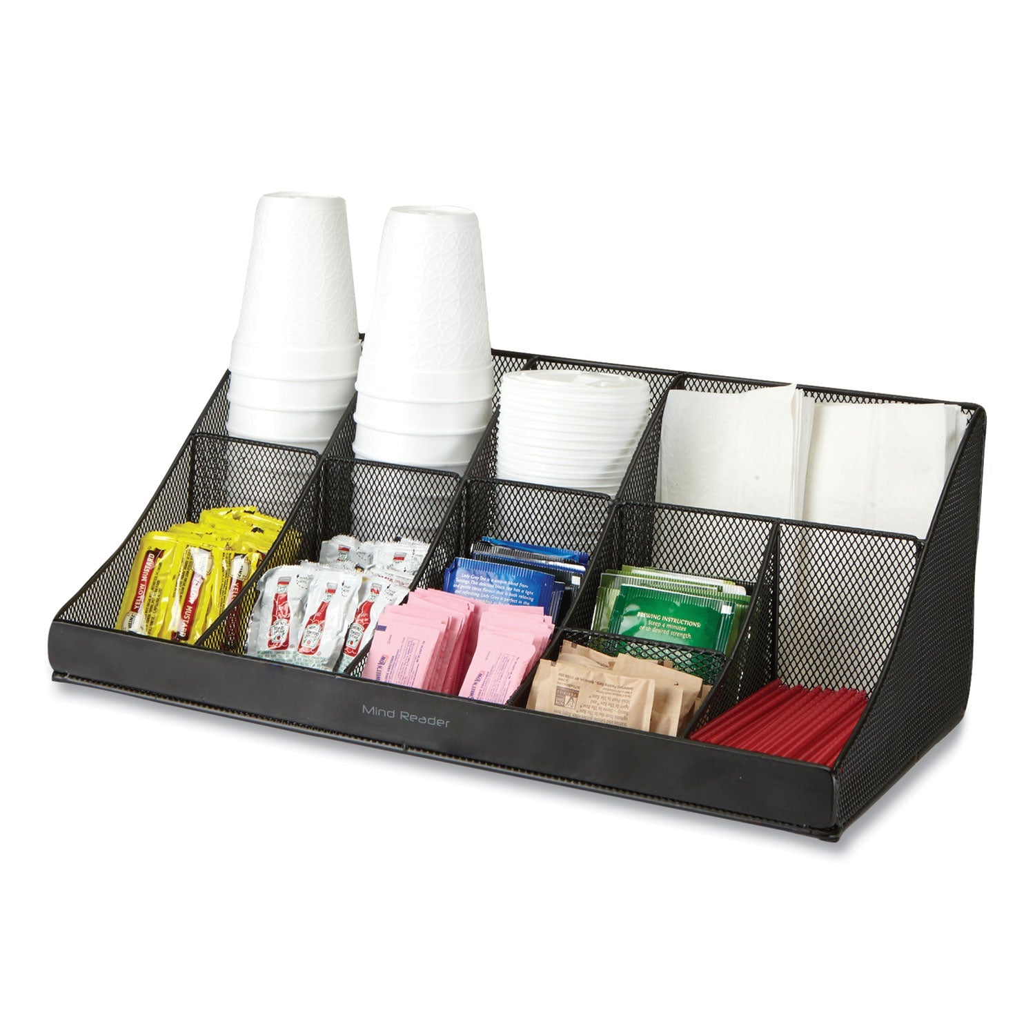 Mind Reader Network Collection 11-Compartment Coffee Cup and Condiment Countertop Organizer, 9.5 x 17.88 x 6.63, Black - Bloom Skins