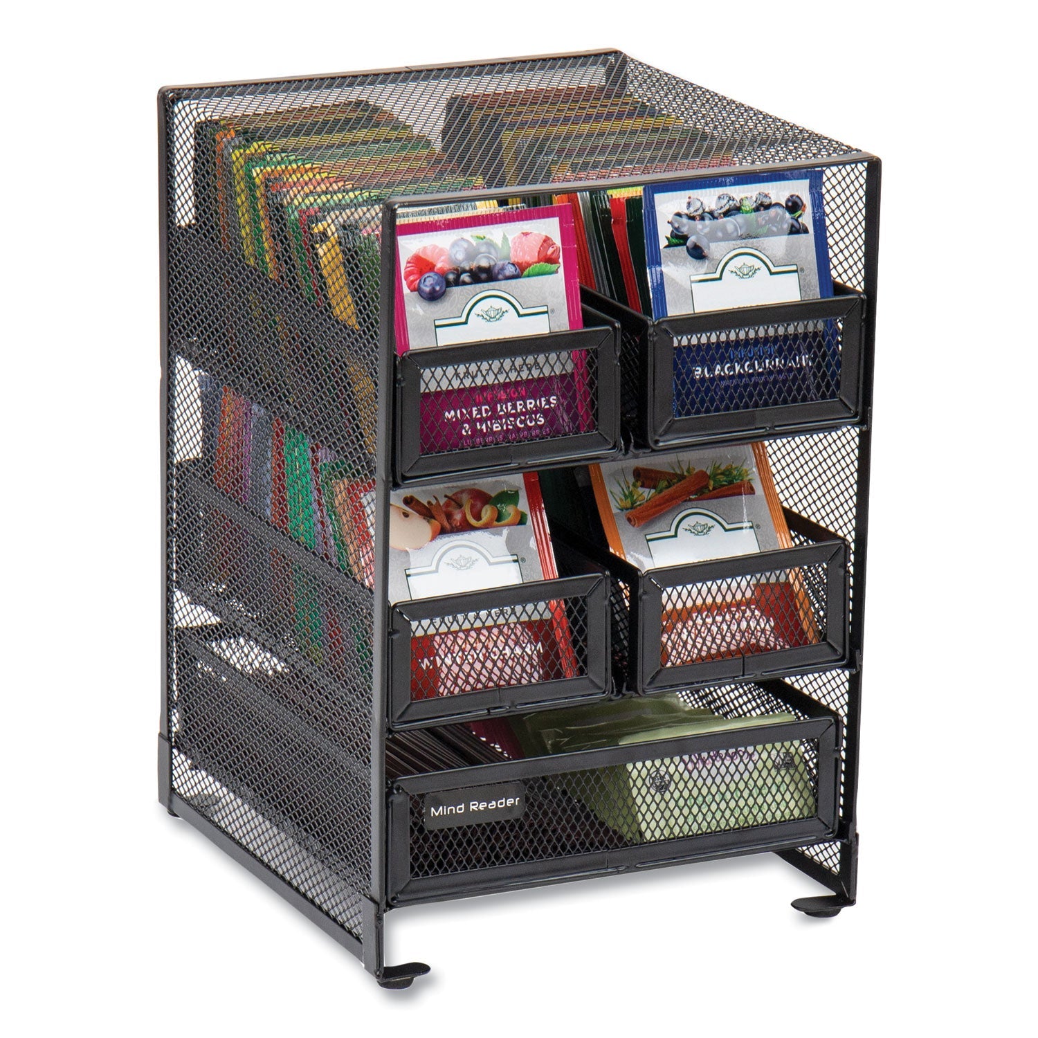 Mind Reader Network Collection 5-Compartment Tea Countertop Organizer, 6.75 x 7 x 10, Black - Bloom Skins