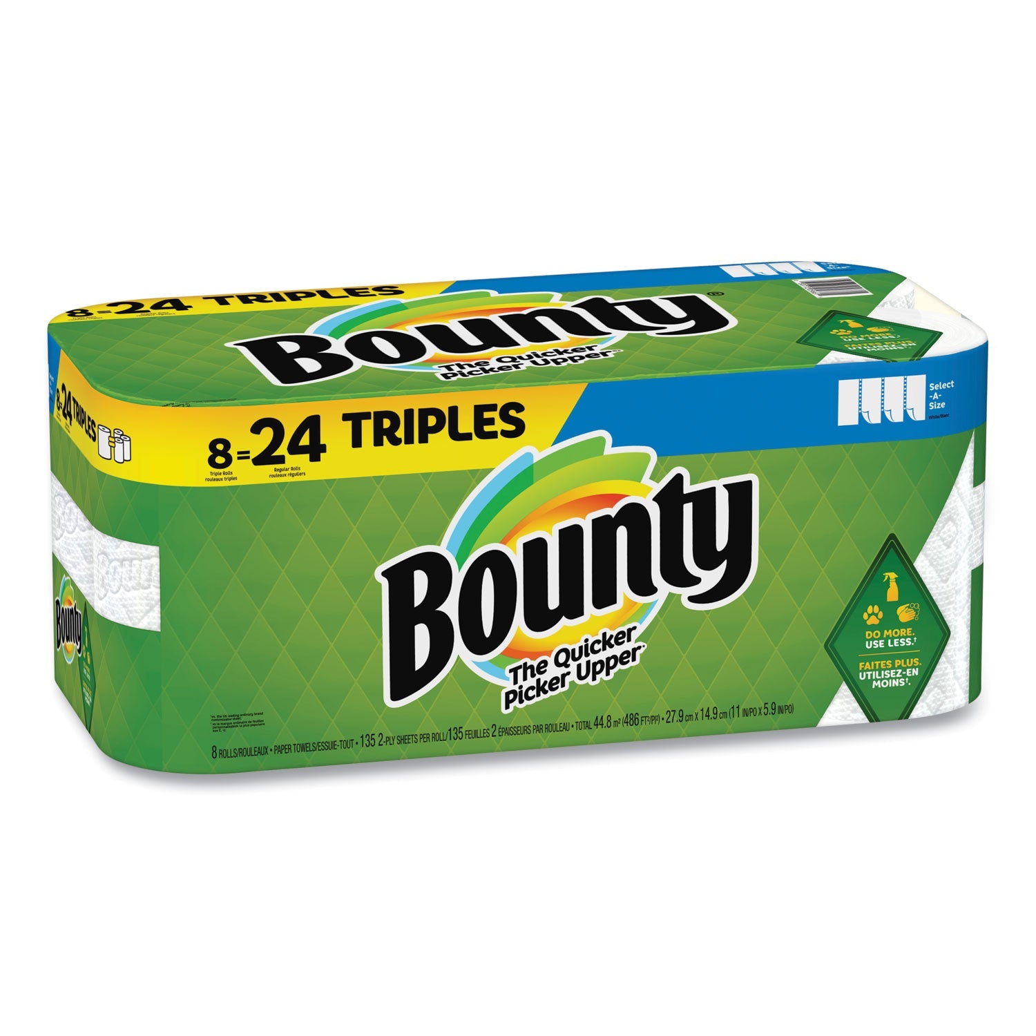 Bounty® Select-a-Size Kitchen Roll Paper Towels, 2-Ply, White, 6 x 11, 135 Sheets/Roll, 8 Triple Rolls/Carton - Bloom Skins