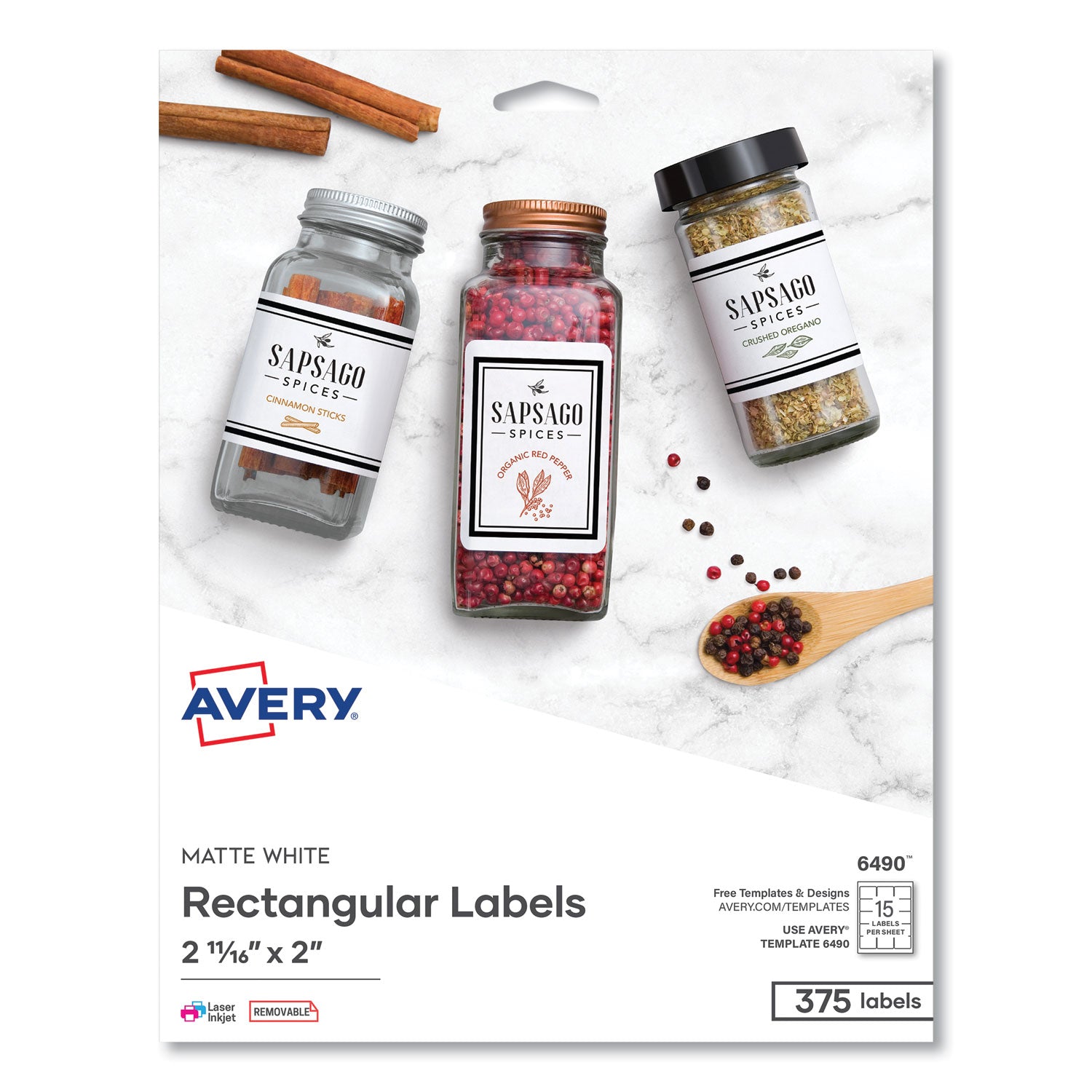 Avery® Laser/inkjet 3.5" Diskette Labels, White, 375/pack