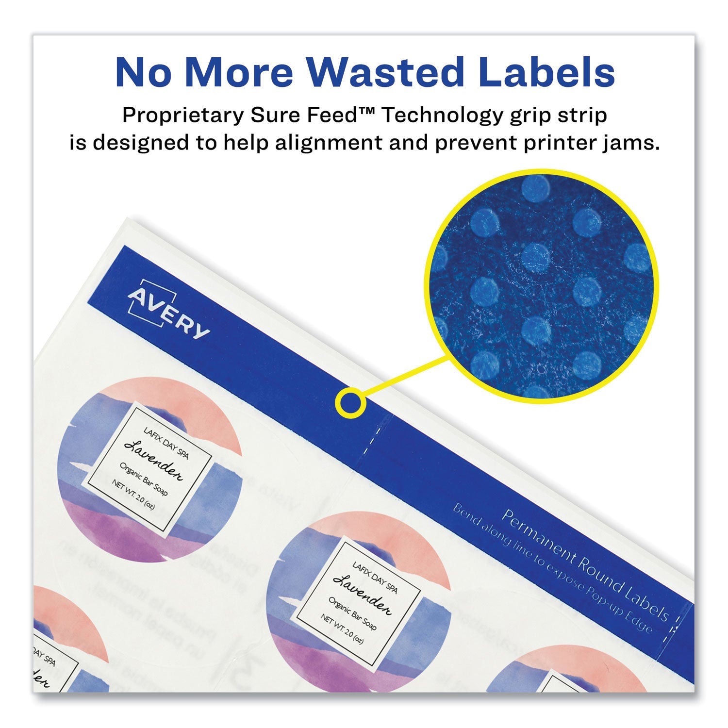 Avery® Round Print-To-The Edge Labels With Sure Feed And Easy Peel, 2" Dia, Glossy Clear, 120/pk