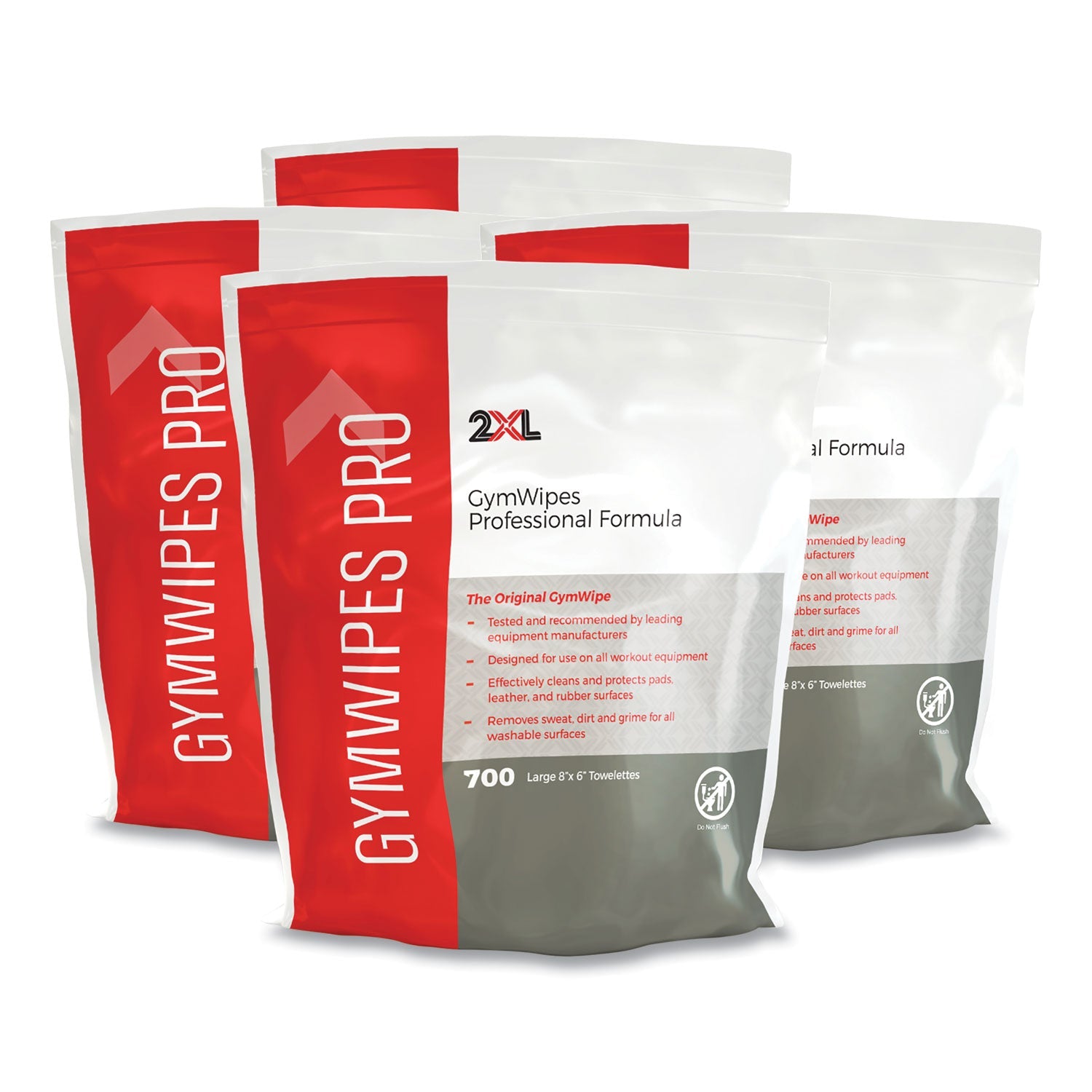 2XL Gym Wipes Professional, 1-Ply, 6 x 8, Unscented, White, 700/Pack, 4 Packs/Carton