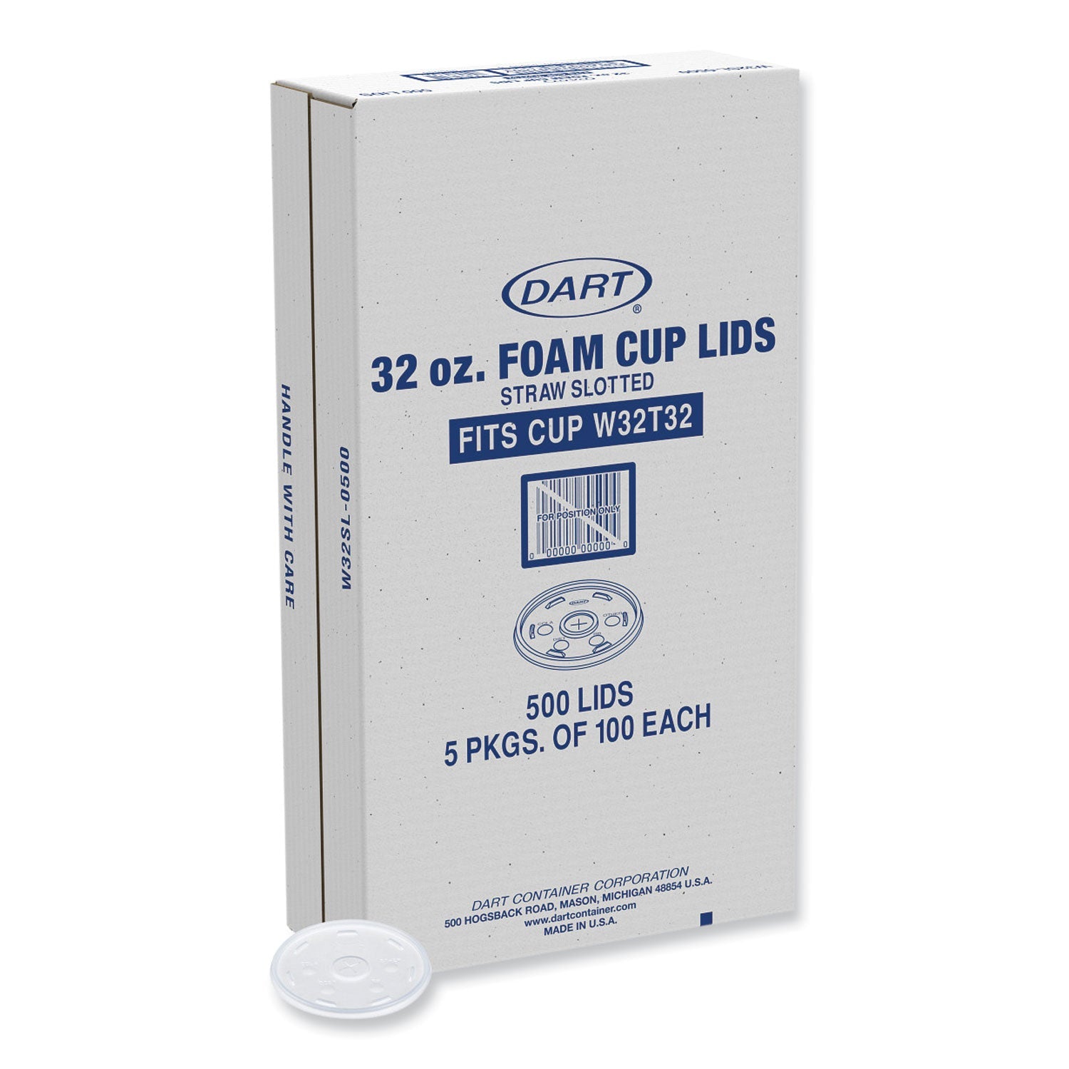 Dart® Lids for Foam Cups and Containers, Fits 32 oz/44 oz Hot Cups, Plastic, Translucent, 500/Carton