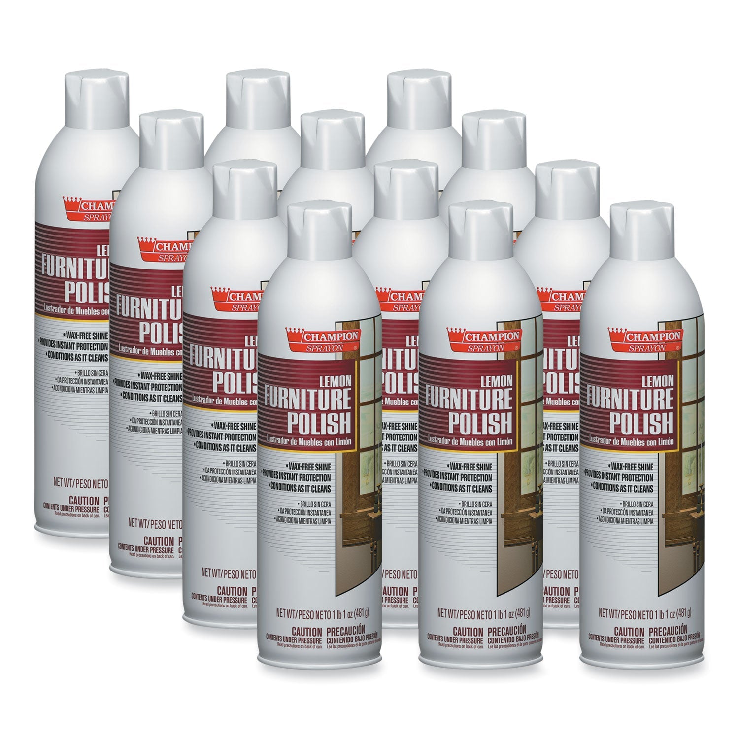 Chase Products Champion Sprayon Furniture Polish, Lemon, 17 Oz Aerosol Spray, 12/carton