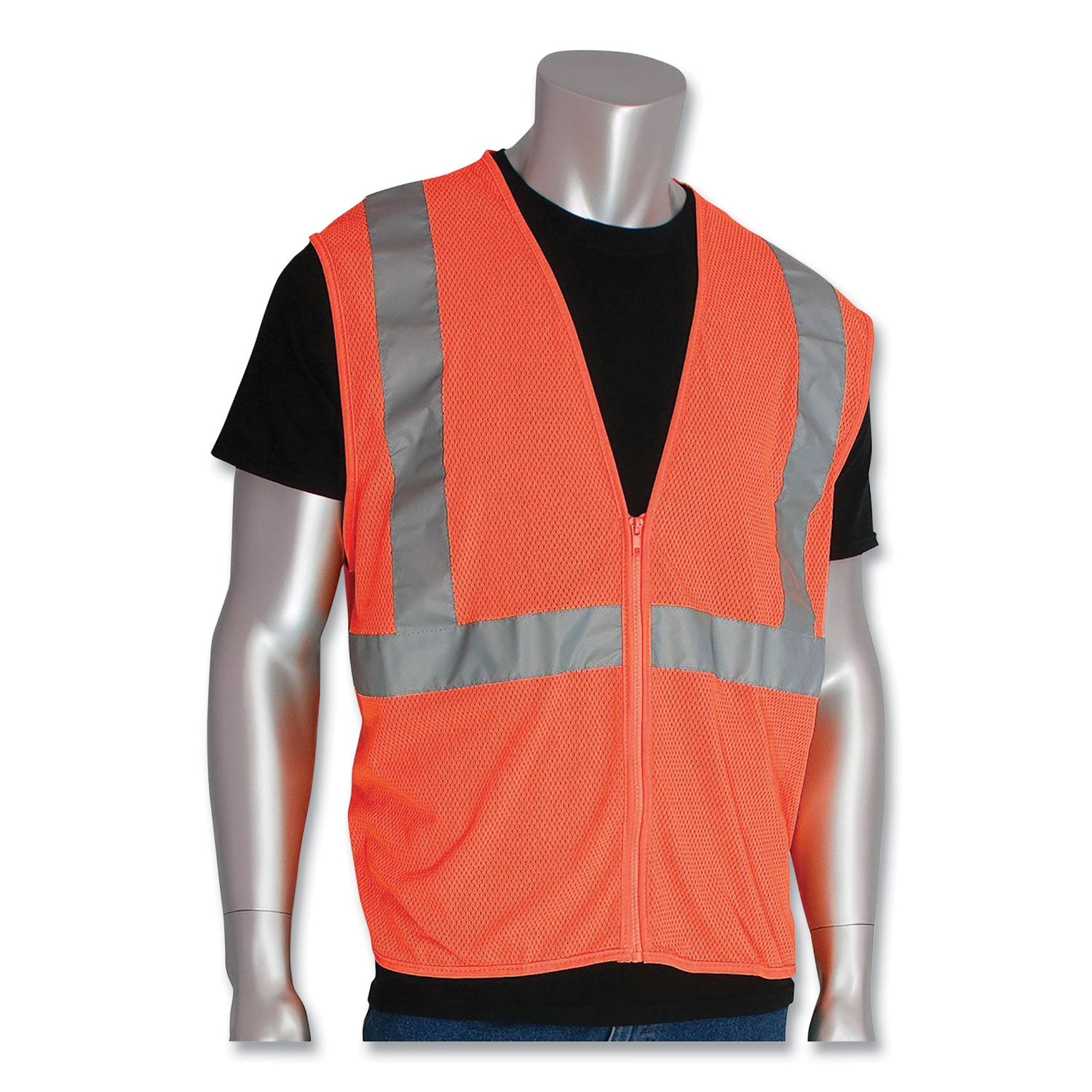 PIP ANSI Class 2 Two-Pocket Zipper Mesh Safety Vest, Polyester Mesh, 2X-Large, Orange