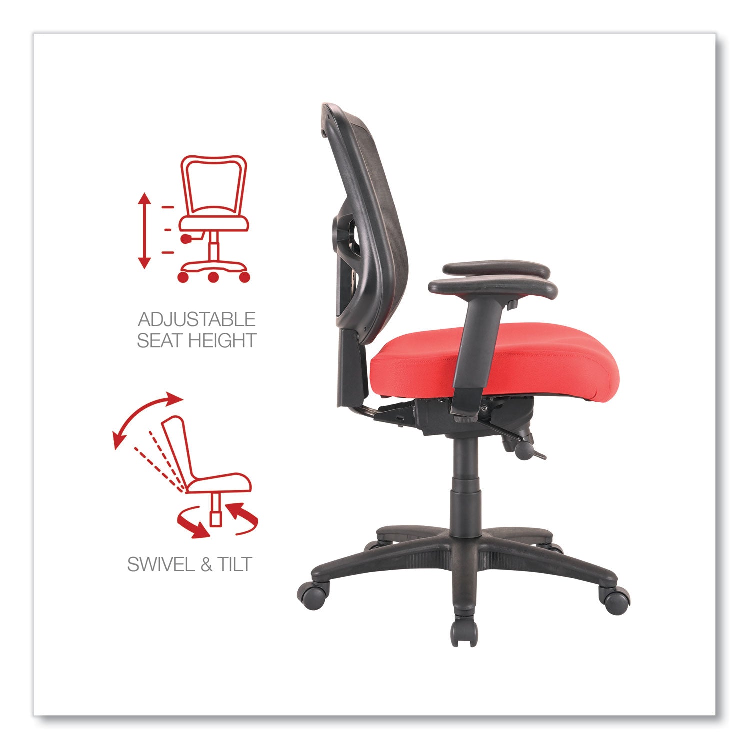 Alera® Alera Elusion Series Mesh Mid-Back Swivel/Tilt Chair, Supports Up to 275 lb, 17.9" to 21.8" Seat Height, Red