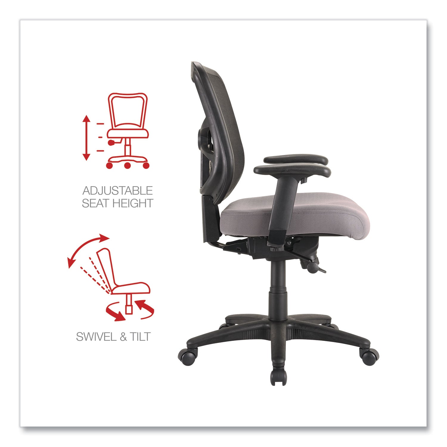 Alera® Alera Elusion Series Mesh Mid-Back Swivel/Tilt Chair, Supports Up to 275 lb, 17.9" to 21.8" Seat Height, Gray Seat