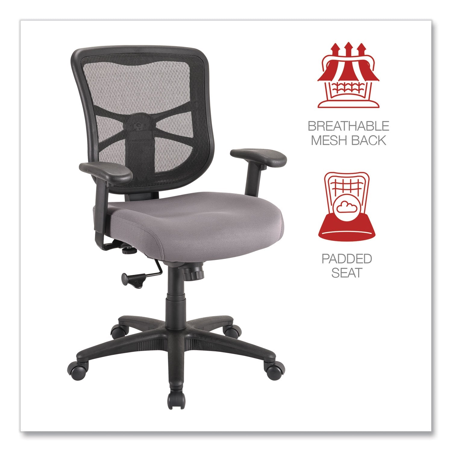 Alera® Alera Elusion Series Mesh Mid-Back Swivel/Tilt Chair, Supports Up to 275 lb, 17.9" to 21.8" Seat Height, Gray Seat
