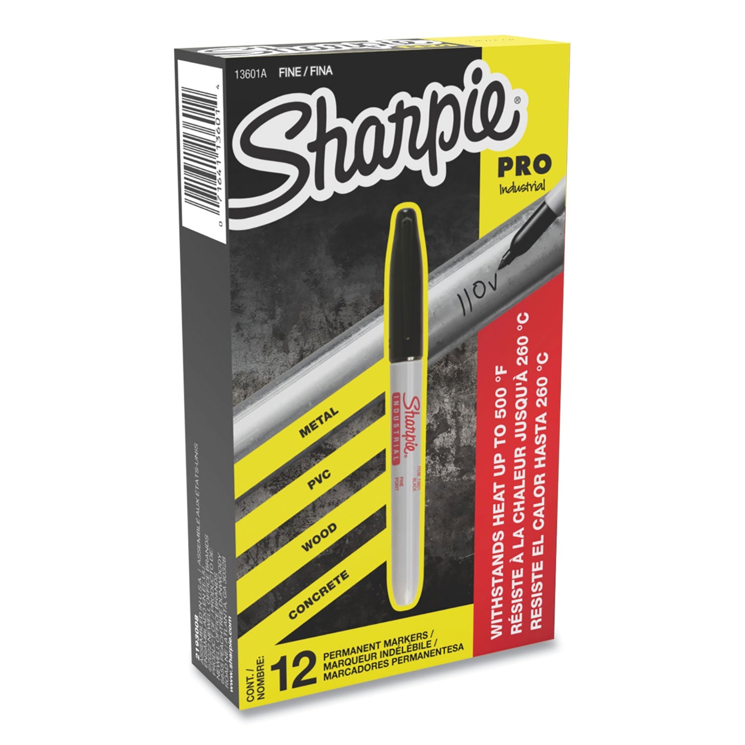 Sharpie® Industrial Permanent Marker, Fine Bullet Tip, Black, Dozen
