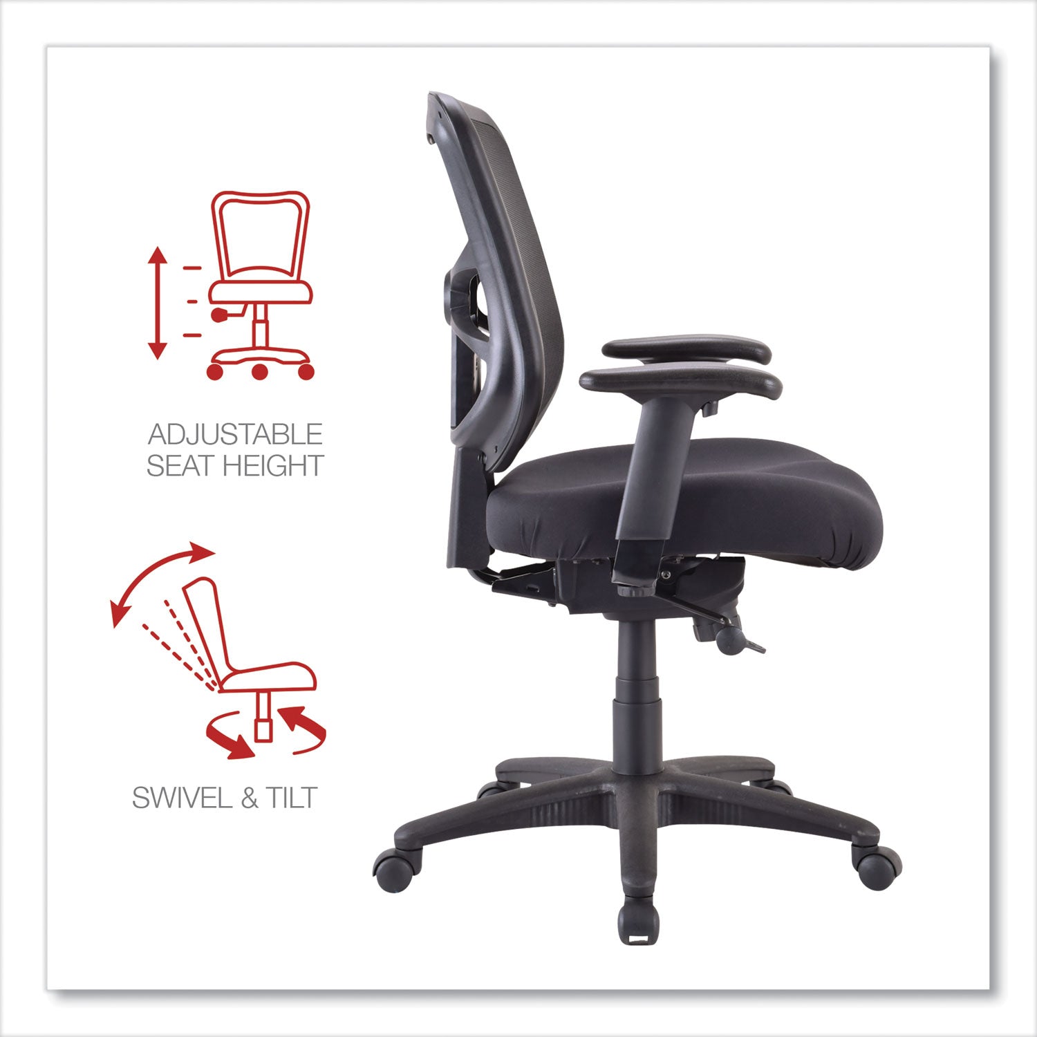 Alera® Alera Elusion Series Mesh Mid-Back Swivel/tilt Chair, Supports Up To 275 Lb, 17.9" To 21.8" Seat Height, Black