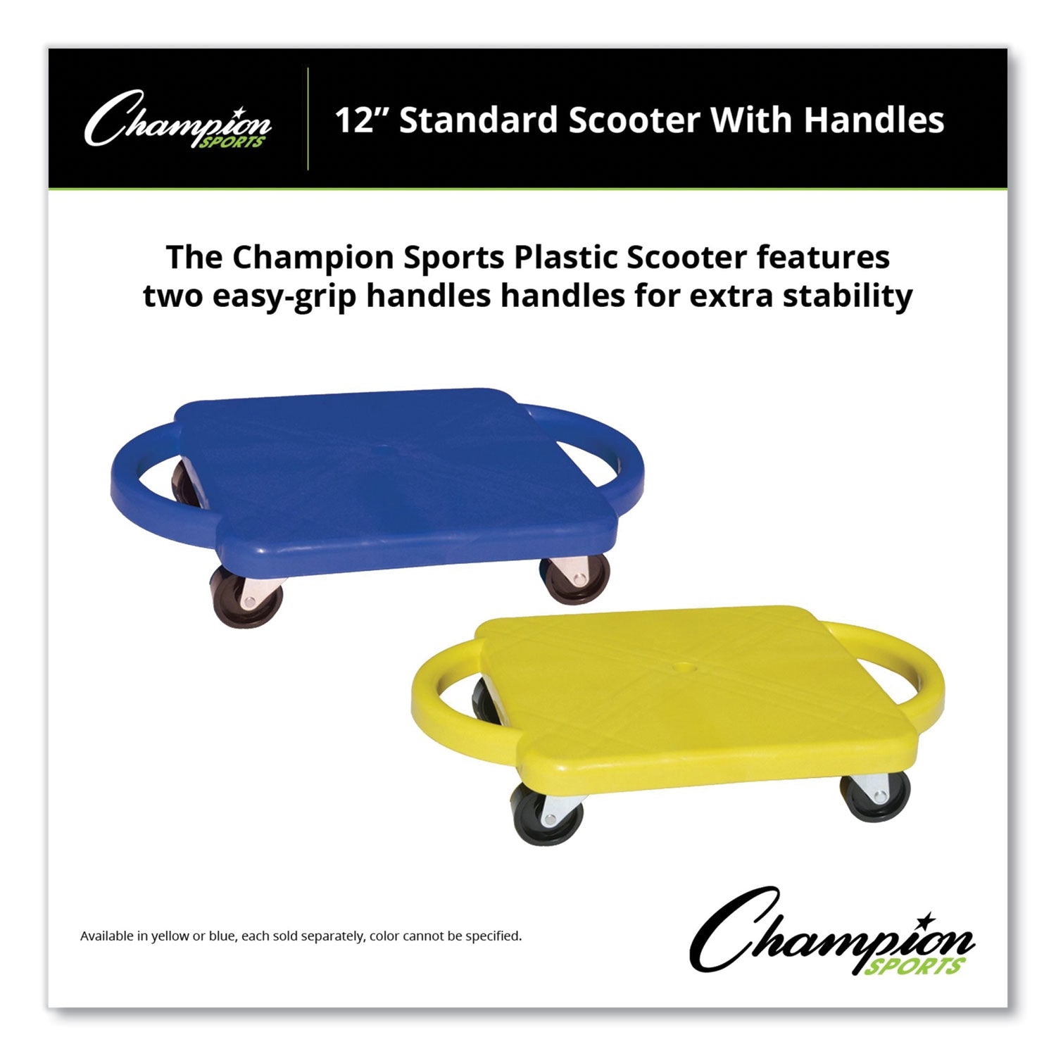 Champion Sports Scooter With Handles, Blue/yellow, 4 Rubber Swivel Casters, Plastic, 12 X 12