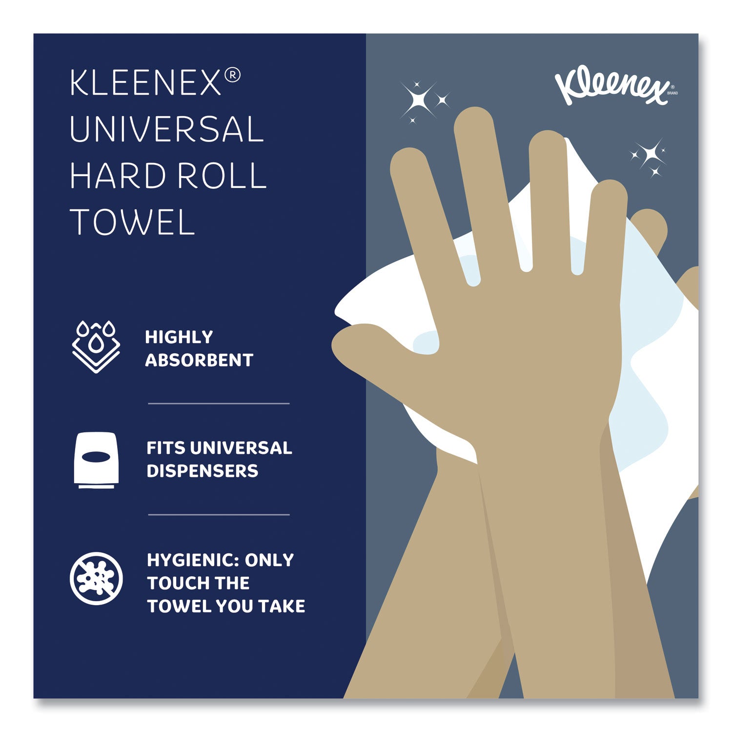 Kleenex® Hard Roll Paper Towels with Premium Absorbency Pockets, 1-Ply, 8" x 600 ft, 1.75" Core, White, 6 Rolls/Carton