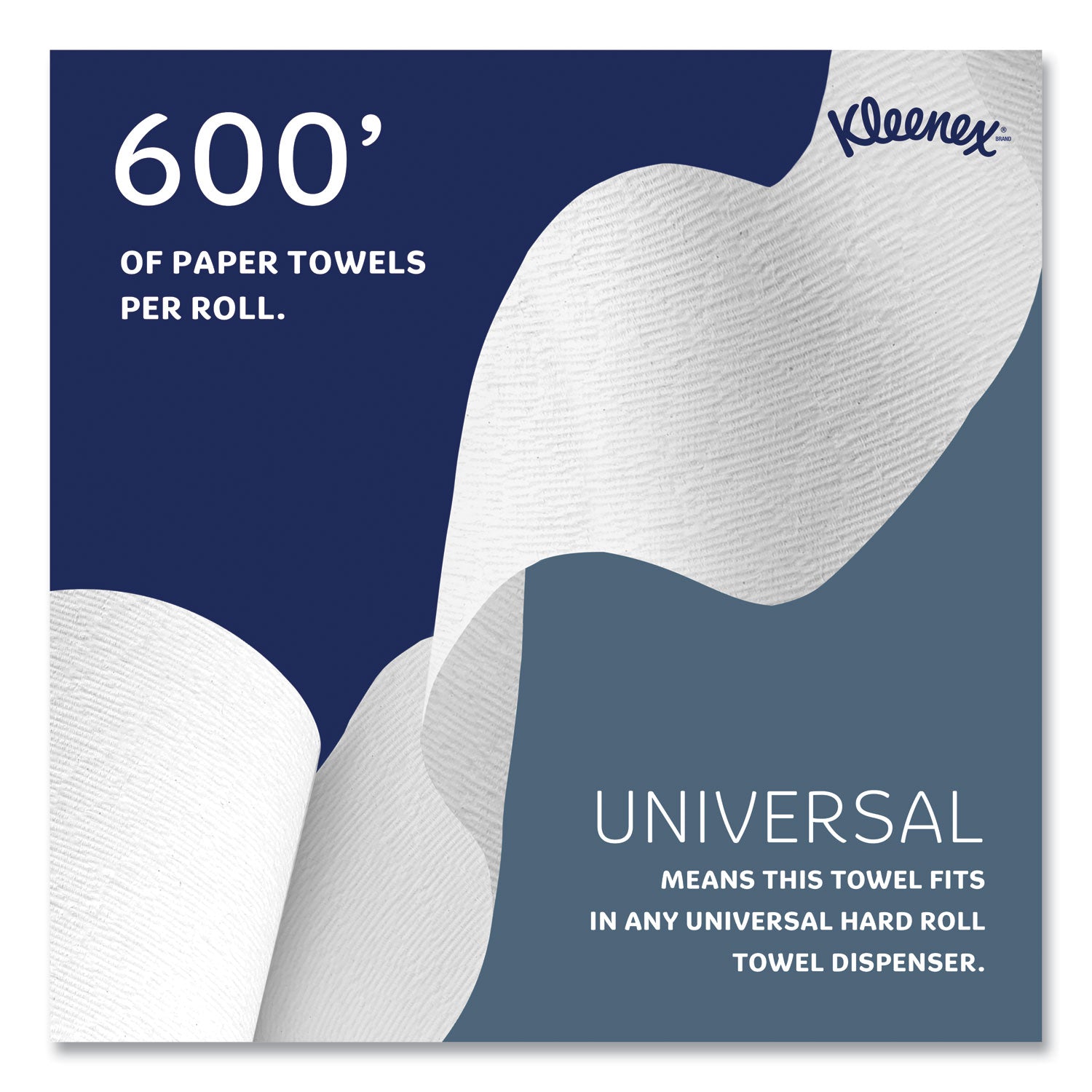 Kleenex® Hard Roll Paper Towels with Premium Absorbency Pockets, 1-Ply, 8" x 600 ft, 1.75" Core, White, 6 Rolls/Carton