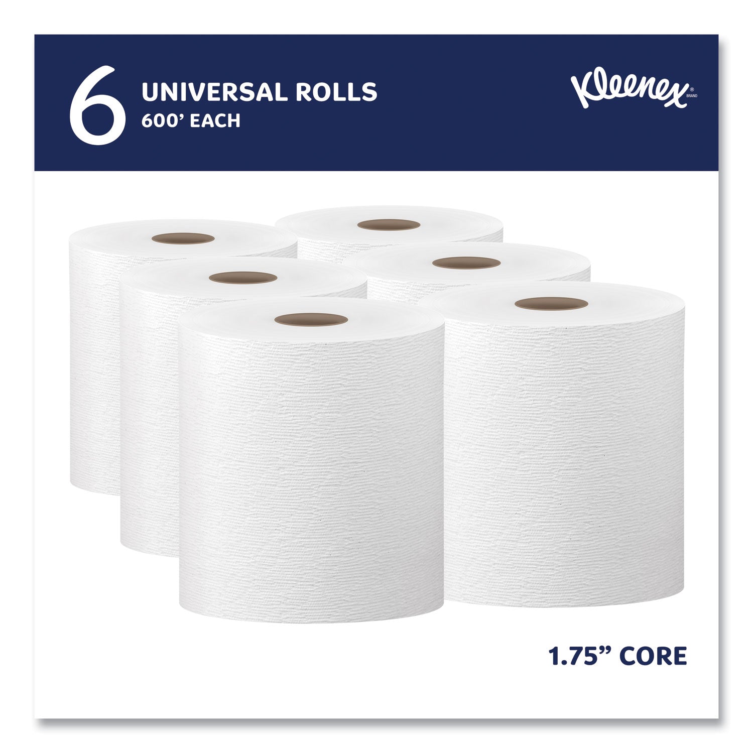 Kleenex® Hard Roll Paper Towels with Premium Absorbency Pockets, 1-Ply, 8" x 600 ft, 1.75" Core, White, 6 Rolls/Carton