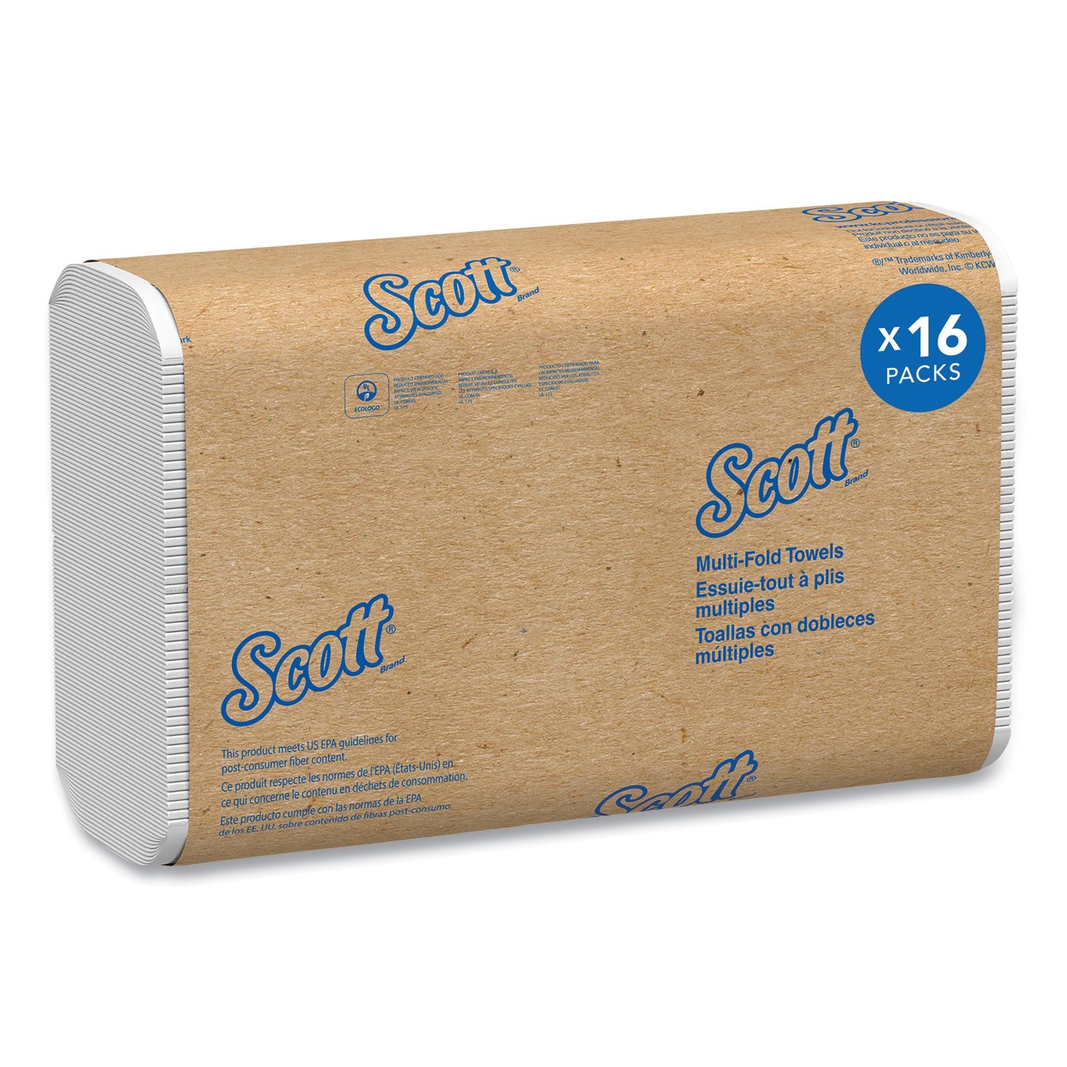 Scott® Essential Multi-Fold Towels, Plus Tier, Absorbency Pockets, 1-Ply, 9.2 x 9.4, White, 250/Packs, 16 Packs/Carton