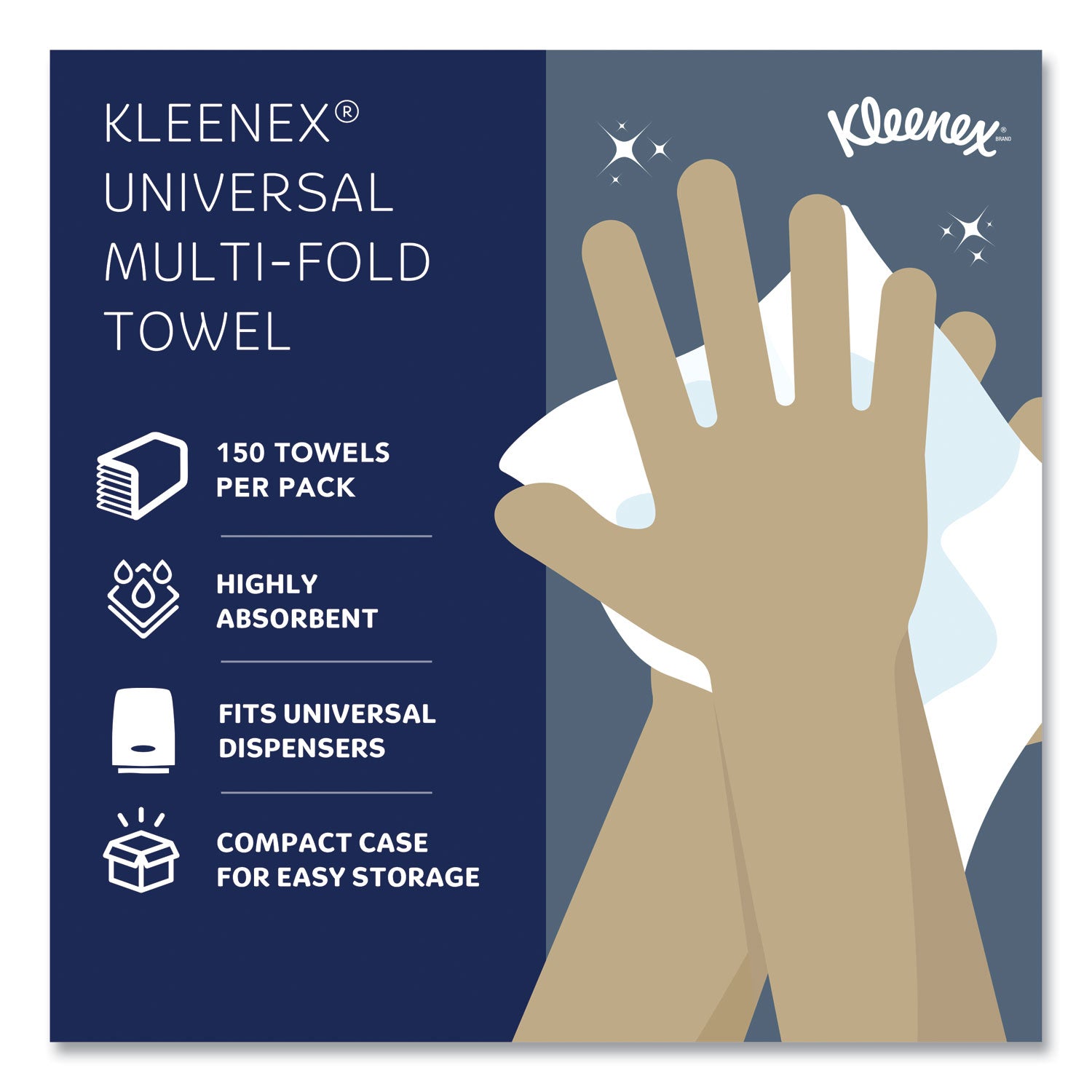 Kleenex® Multi-Fold Paper Towels, Convenience, 9.2 x 9.4, White, 150/Pack, 8 Packs/Carton