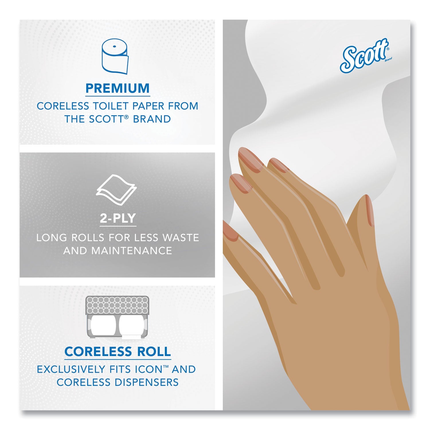 Scott® Essential Coreless SRB Bathroom Tissue, Septic Safe, 2-Ply, White, 1,000 Sheets/Roll, 36 Rolls/Carton