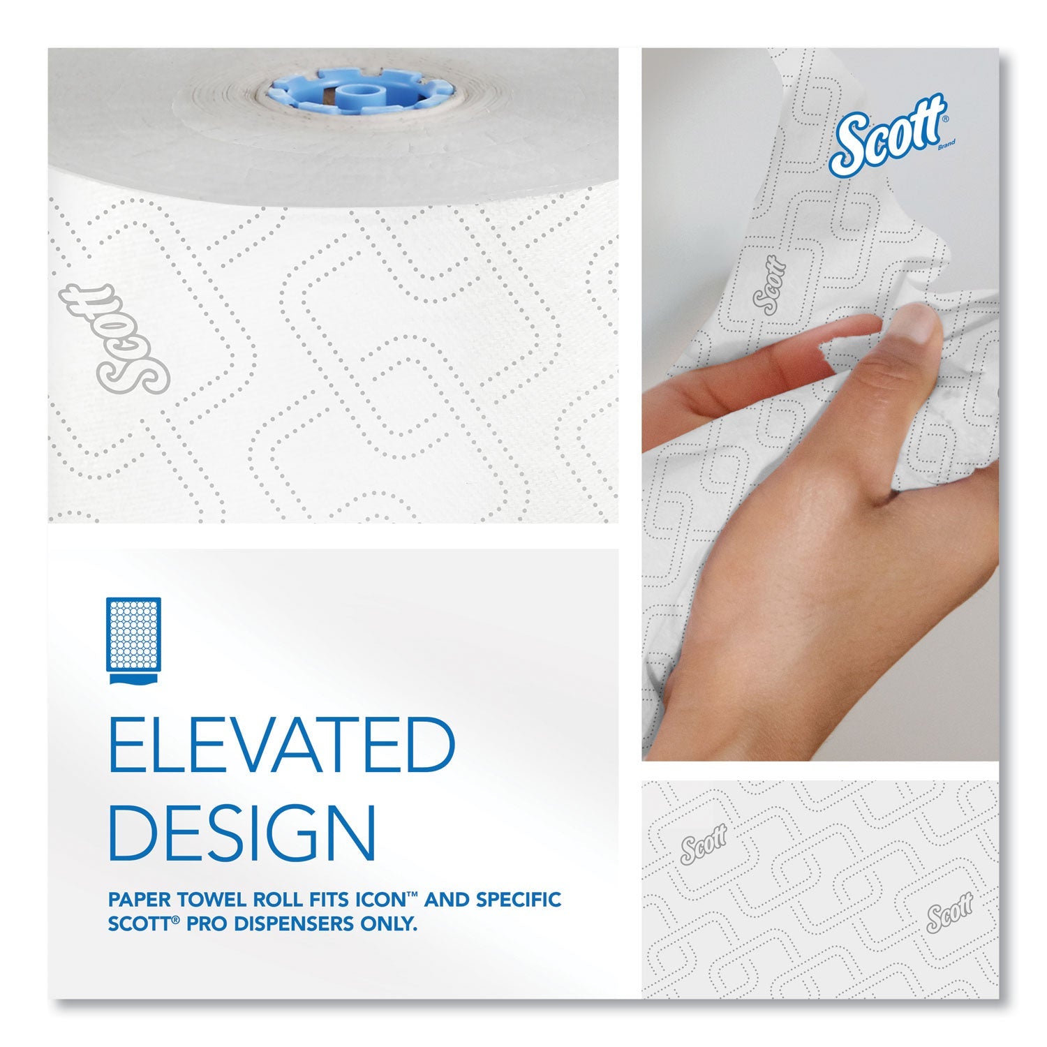 Scott® Pro Hard Roll Paper Towels with Elevated Scott Design for Scott Pro Dispenser, Blue Core Only, 1-Ply, 1,150 ft, 6 Rolls/CT