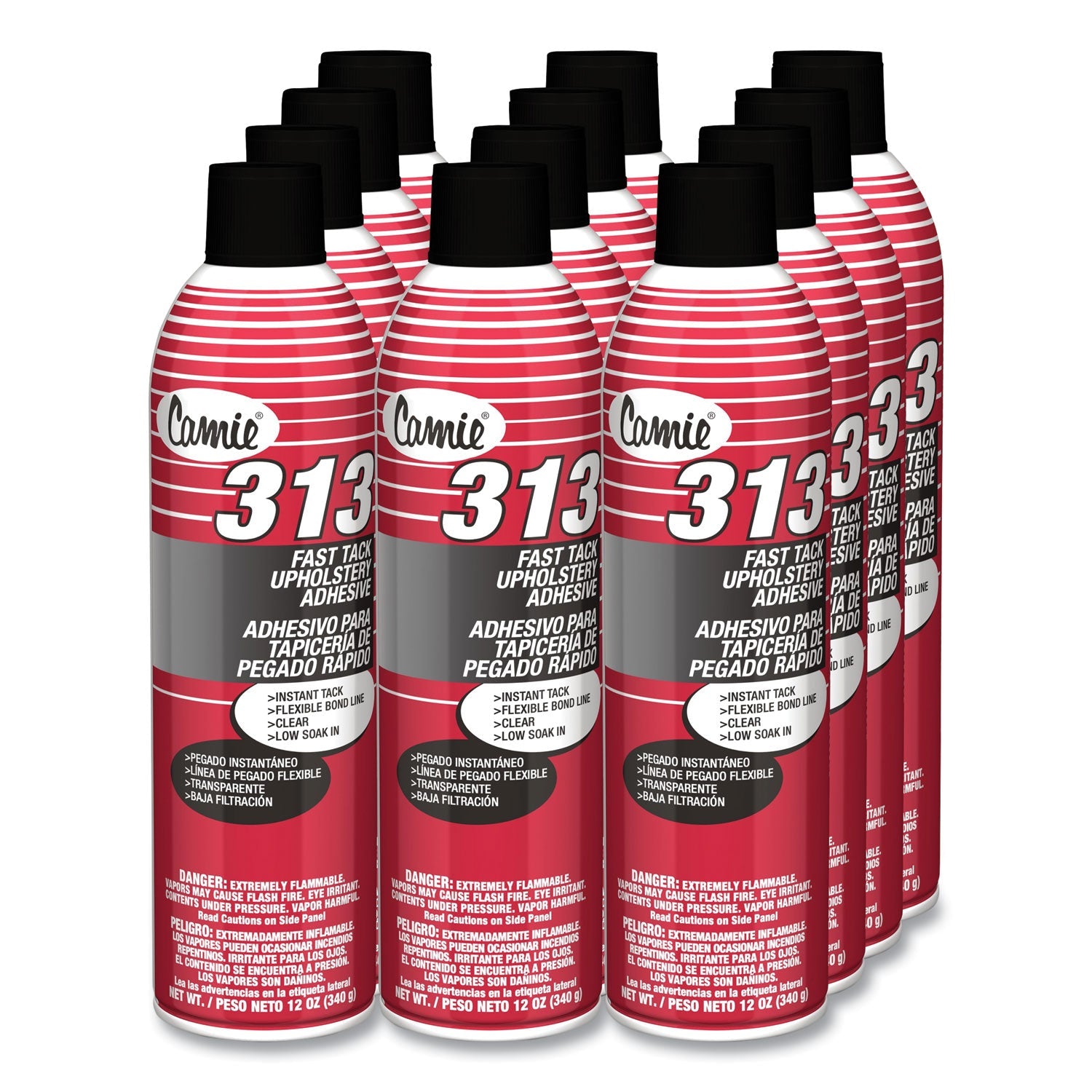 Camie® 313 Fast Tack Upholstery Adhesive, 12 oz Aerosol Spray, Dries Clear, Dozen - Bloom Skins
