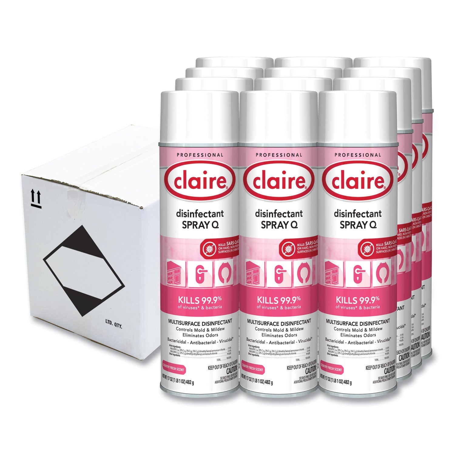Claire® Spray Q Disinfectant, Country Fresh Scent, 17 oz Aerosol Spray, Dozen