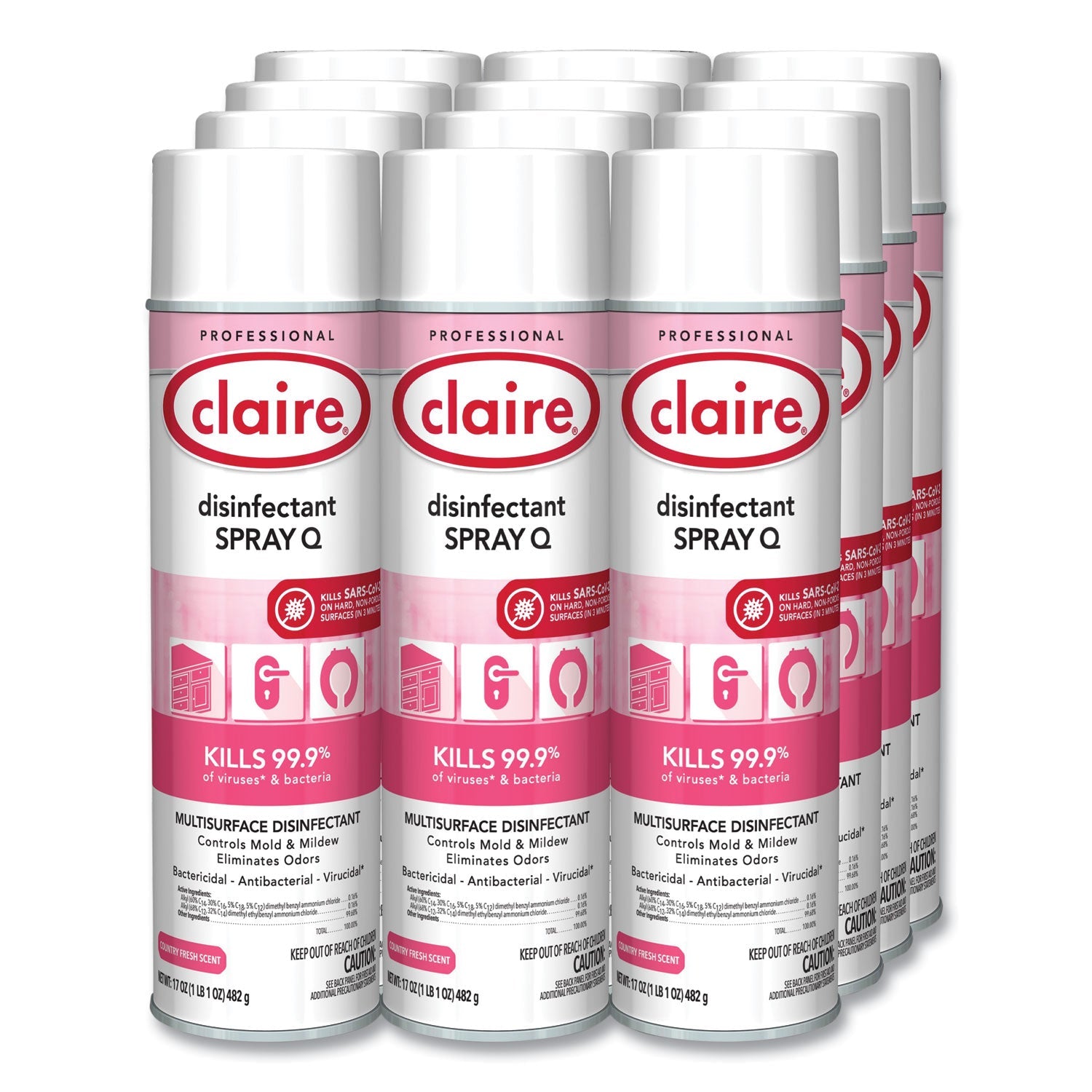 Claire® Spray Q Disinfectant, Country Fresh Scent, 17 oz Aerosol Spray, Dozen
