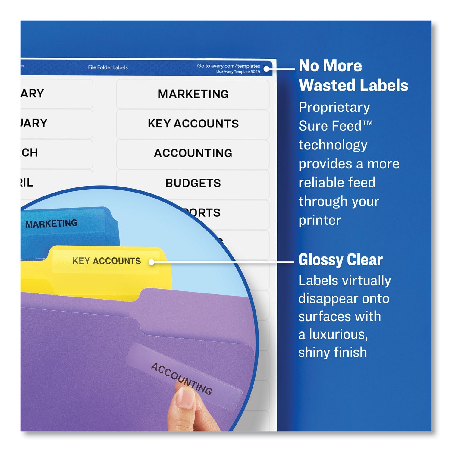 Avery® Clear Permanent File Folder Labels With Sure Feed Technology, 0.66 X 3.44, Clear, 30/sheet, 15 Sheets/pack