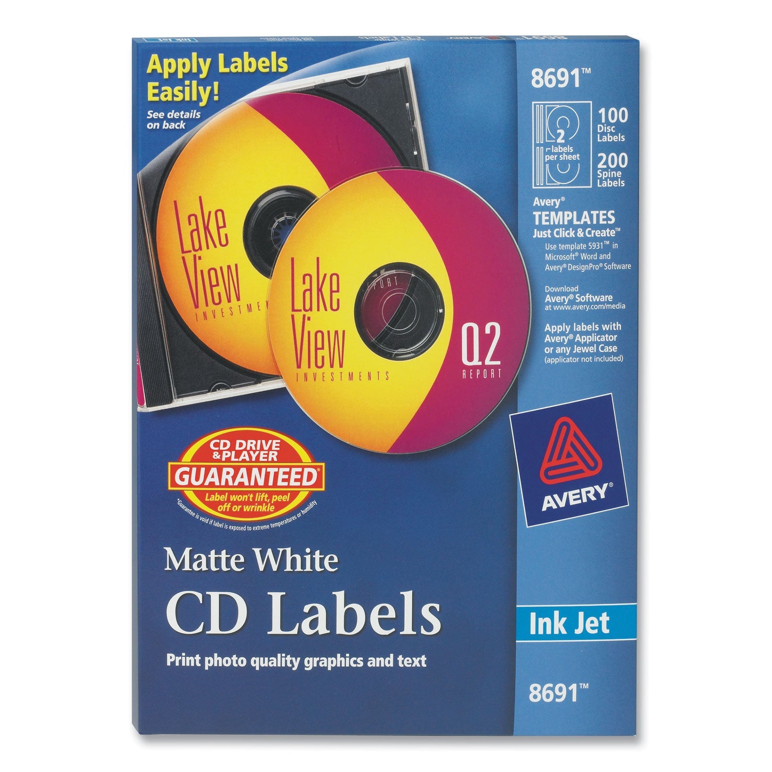 Avery® Inkjet Cd Labels, Matte White, 100/pack