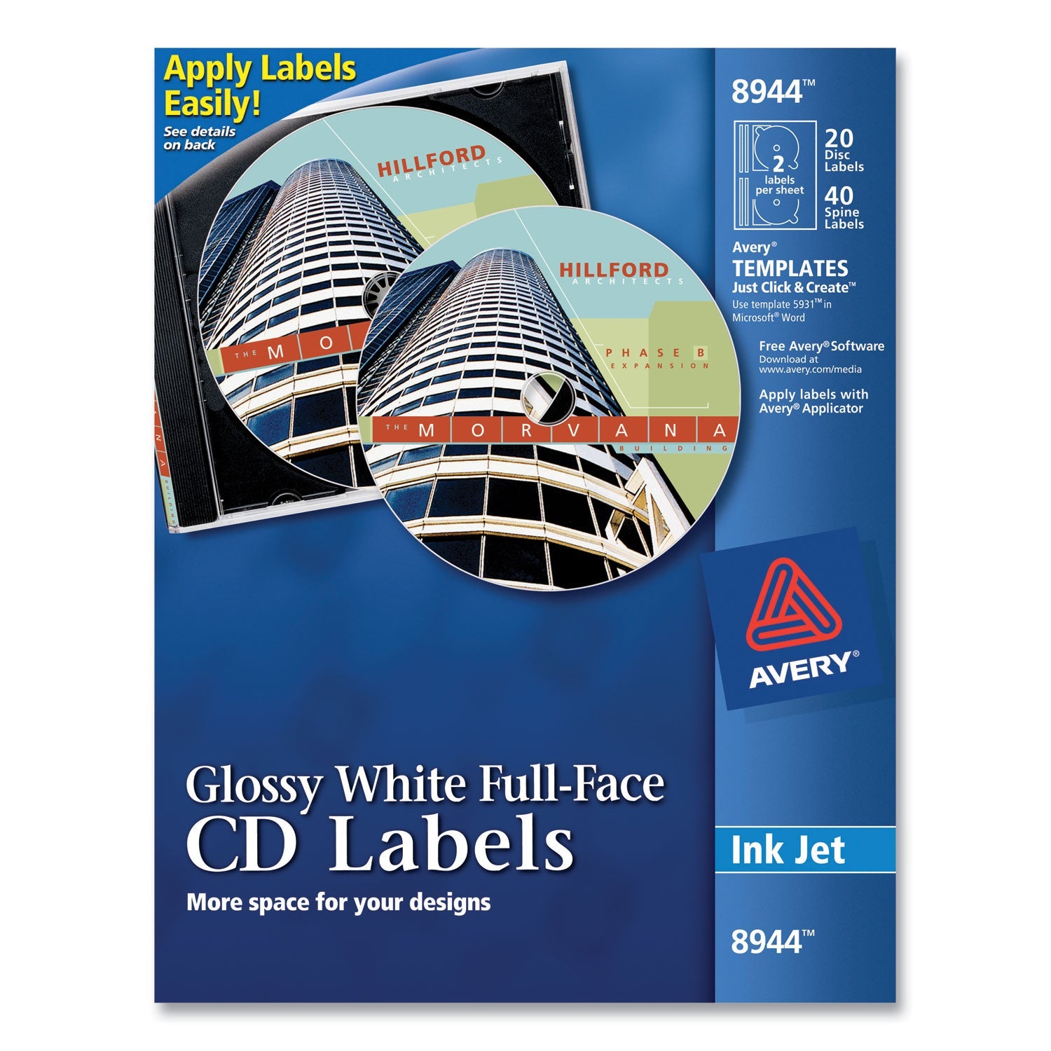 Avery® Inkjet Full-Face Cd Labels, Glossy White, 20/pack