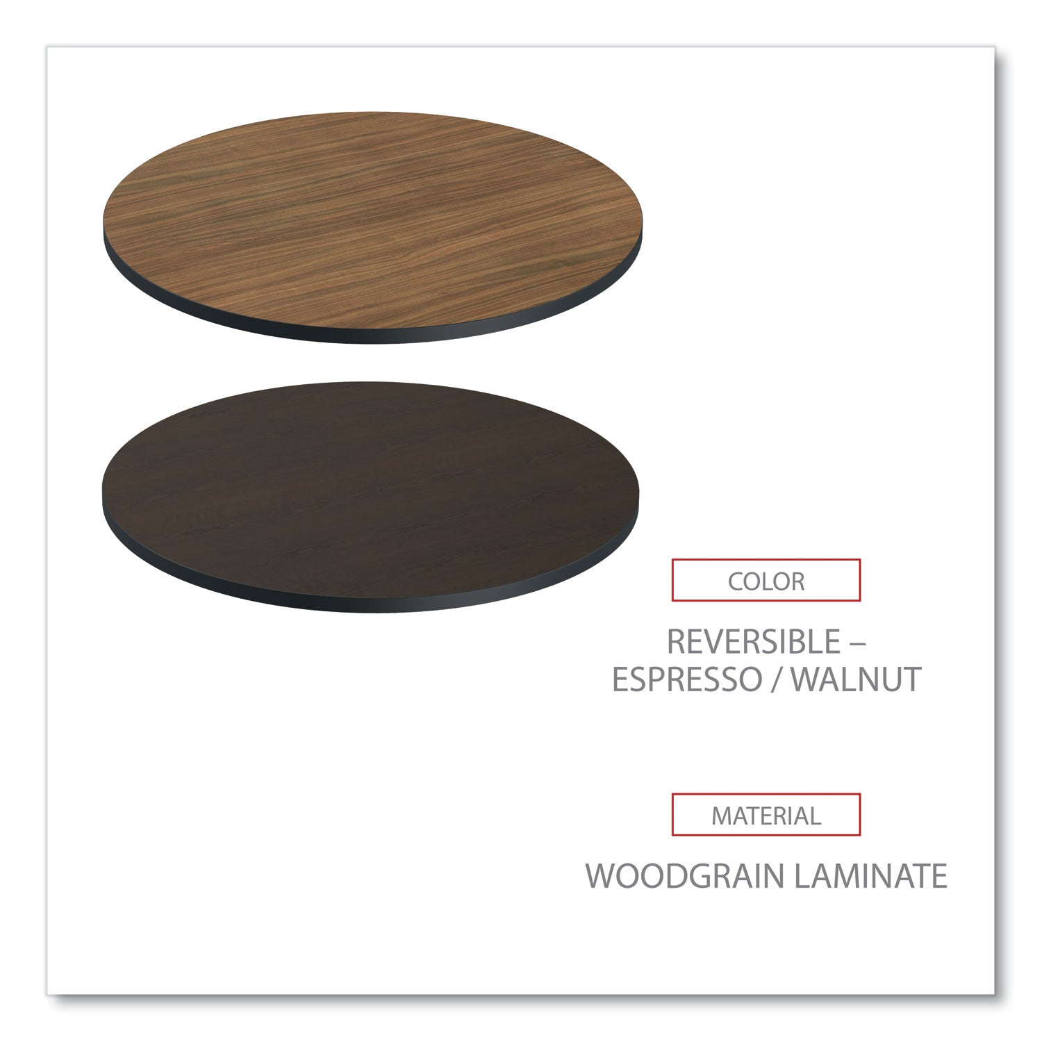 Alera® Reversible Laminate Table Top, Round, 35.5" Diameter, Espresso/Walnut