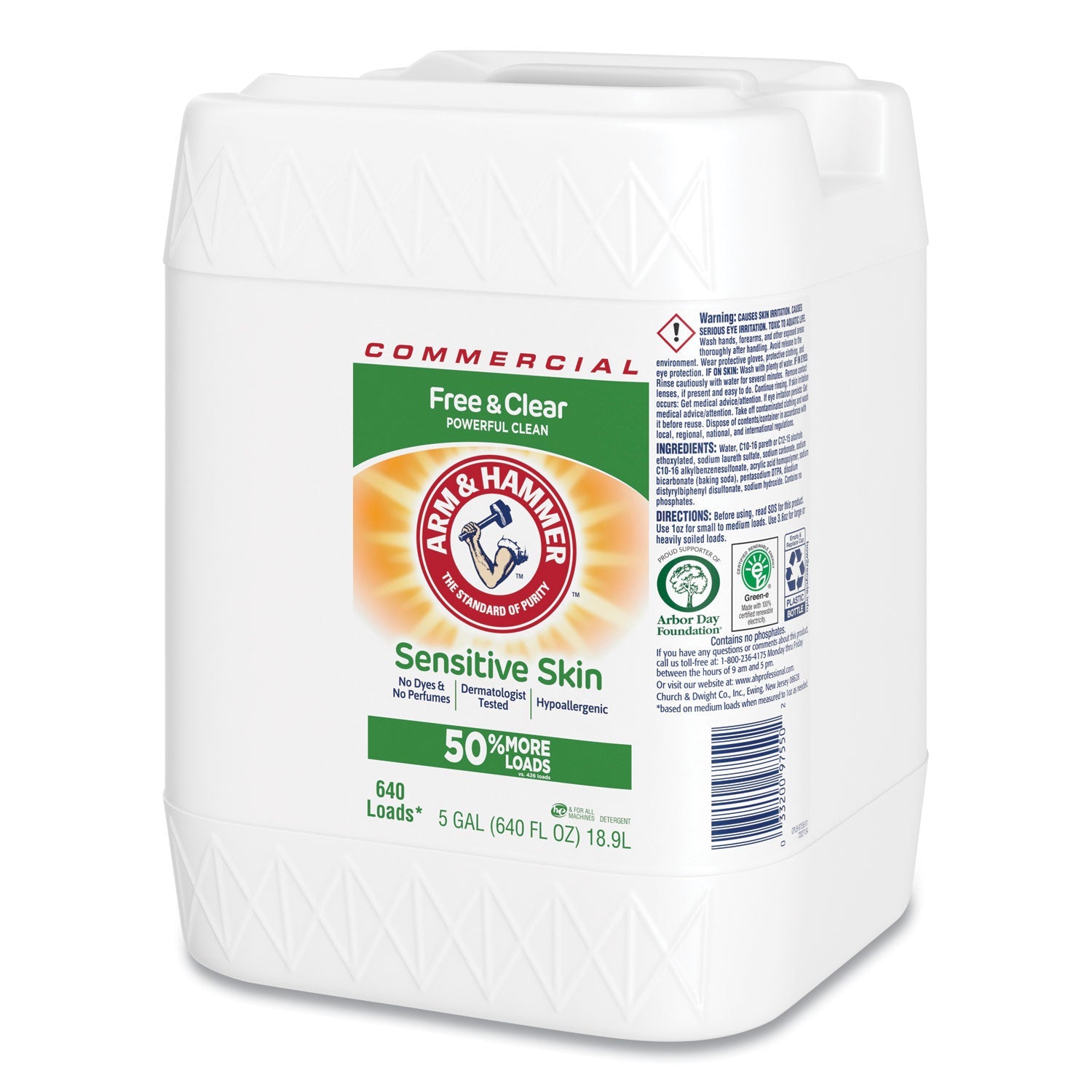 Arm & Hammer™ HE Compatible Liquid Detergent, Unscented, 640 Loads, Free and Clear Scent, 5 gal Jug