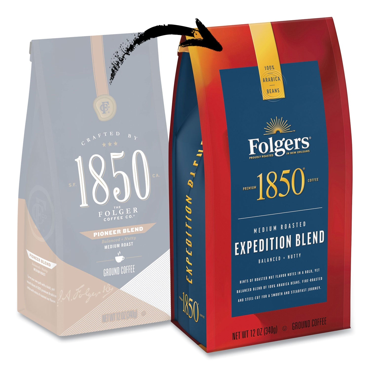 1850 Coffee, Expedition Blend, Medium Roast, Ground, 12 oz Bag - Bloom Skins