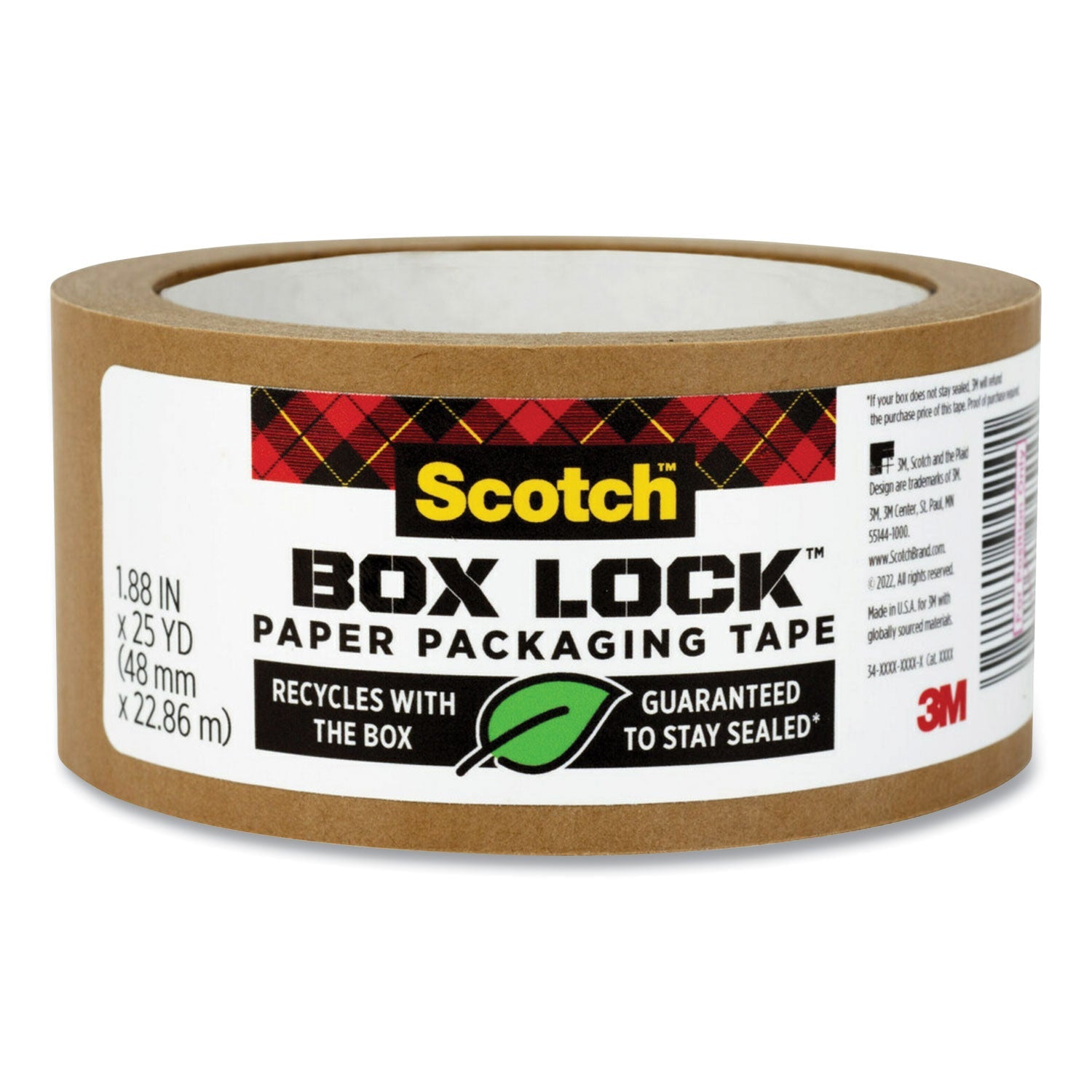 Scotch® Box Lock Paper Packaging Tape, 3" Core, 1.88" x 25 yds, Brown - Bloom Skins