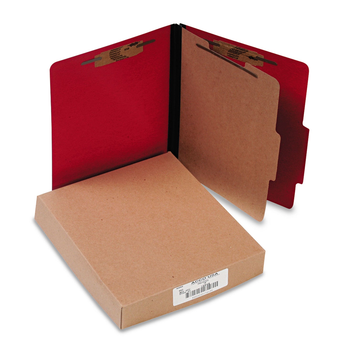 ACCO ColorLife PRESSTEX Classification Folders, 2" Expansion, 1 Divider, 4 Fasteners, Letter Size, Executive Red Exterior, 10/Box