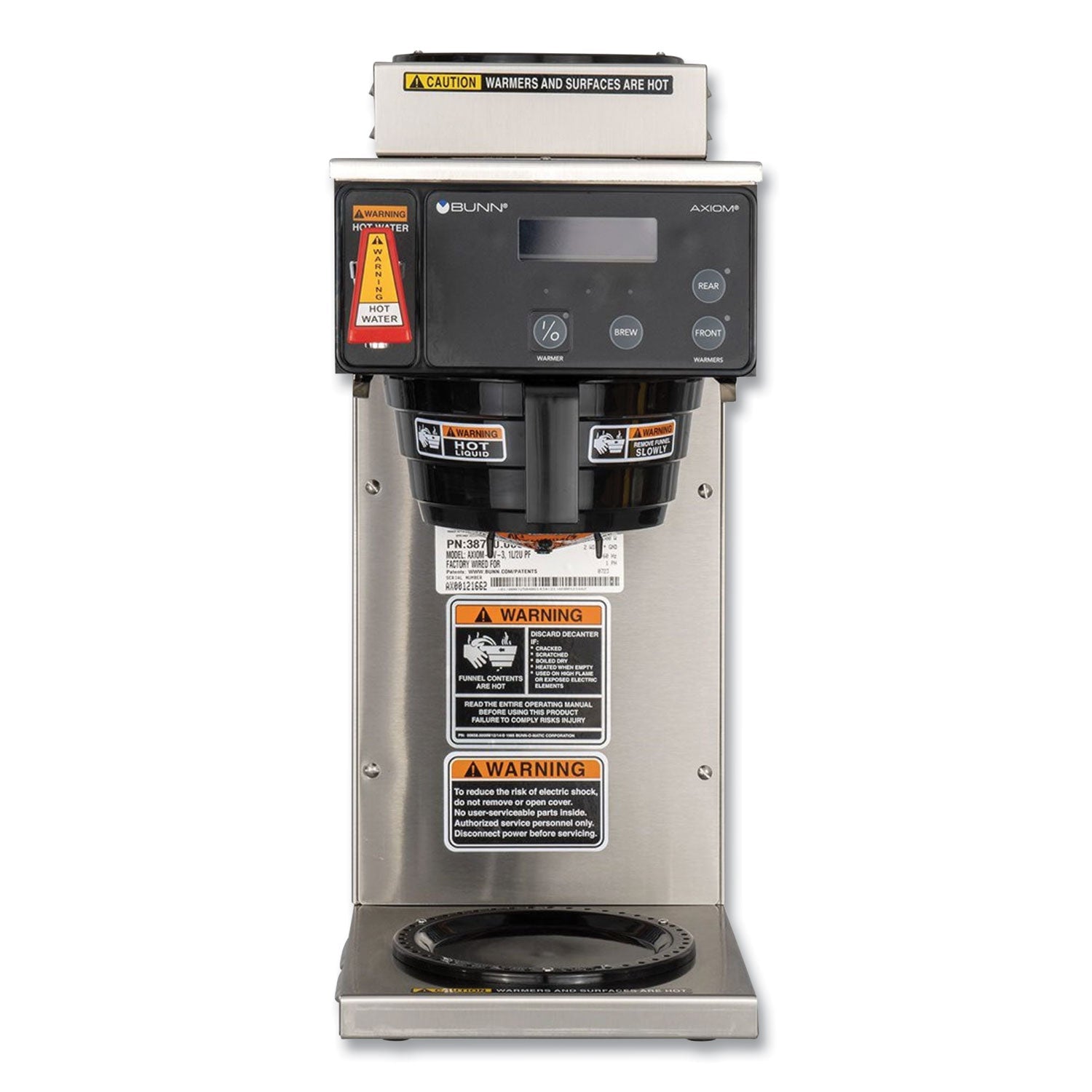 BUNN® AXIOM DV-3 12-Cup Dual-Voltage Coffee Brewer with 3 Warmers, Silver/Black