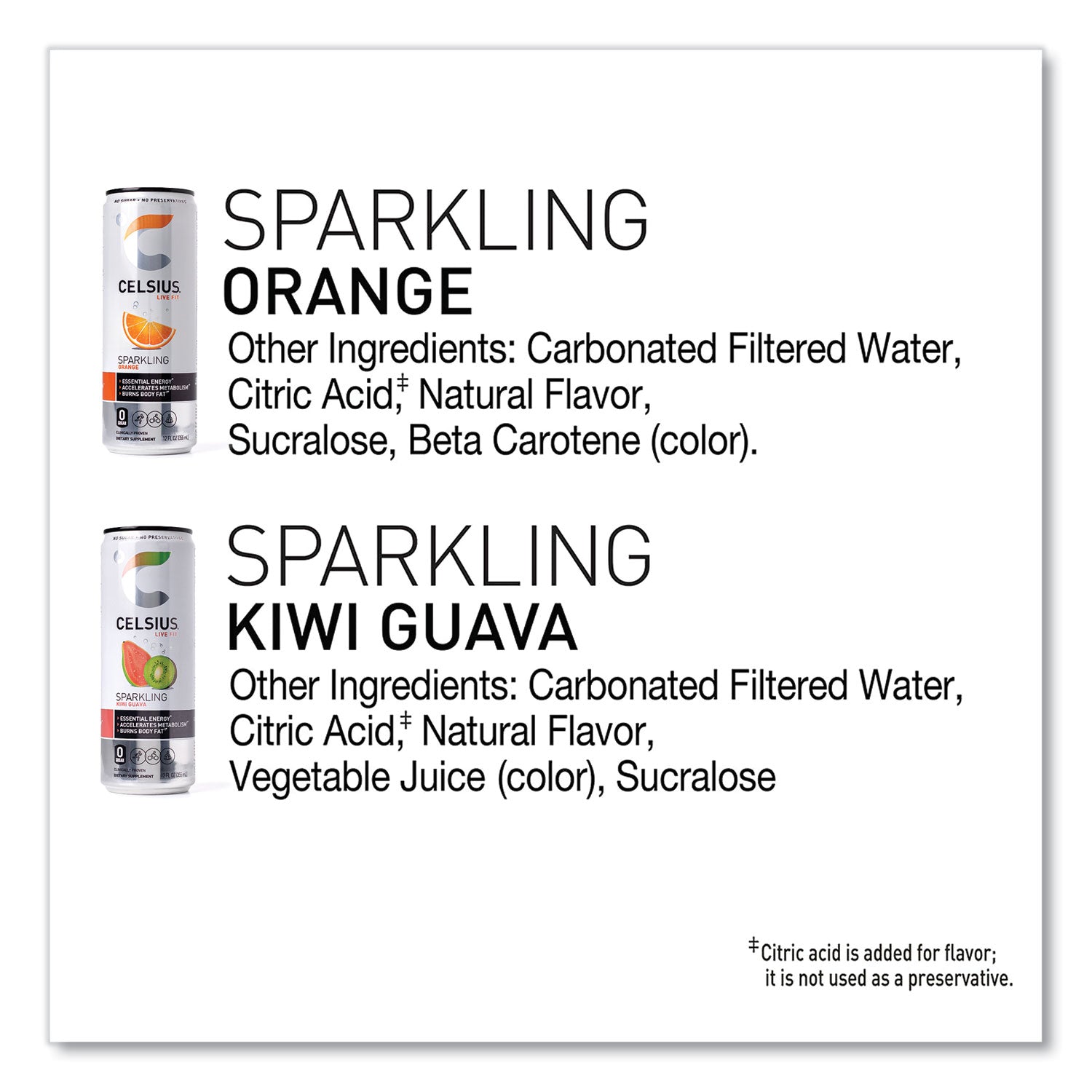 Celsius® Live Fit Variety Pack, Kiwi Guava and Orange, 12 oz Can, 24/Carton - Bloom Skins