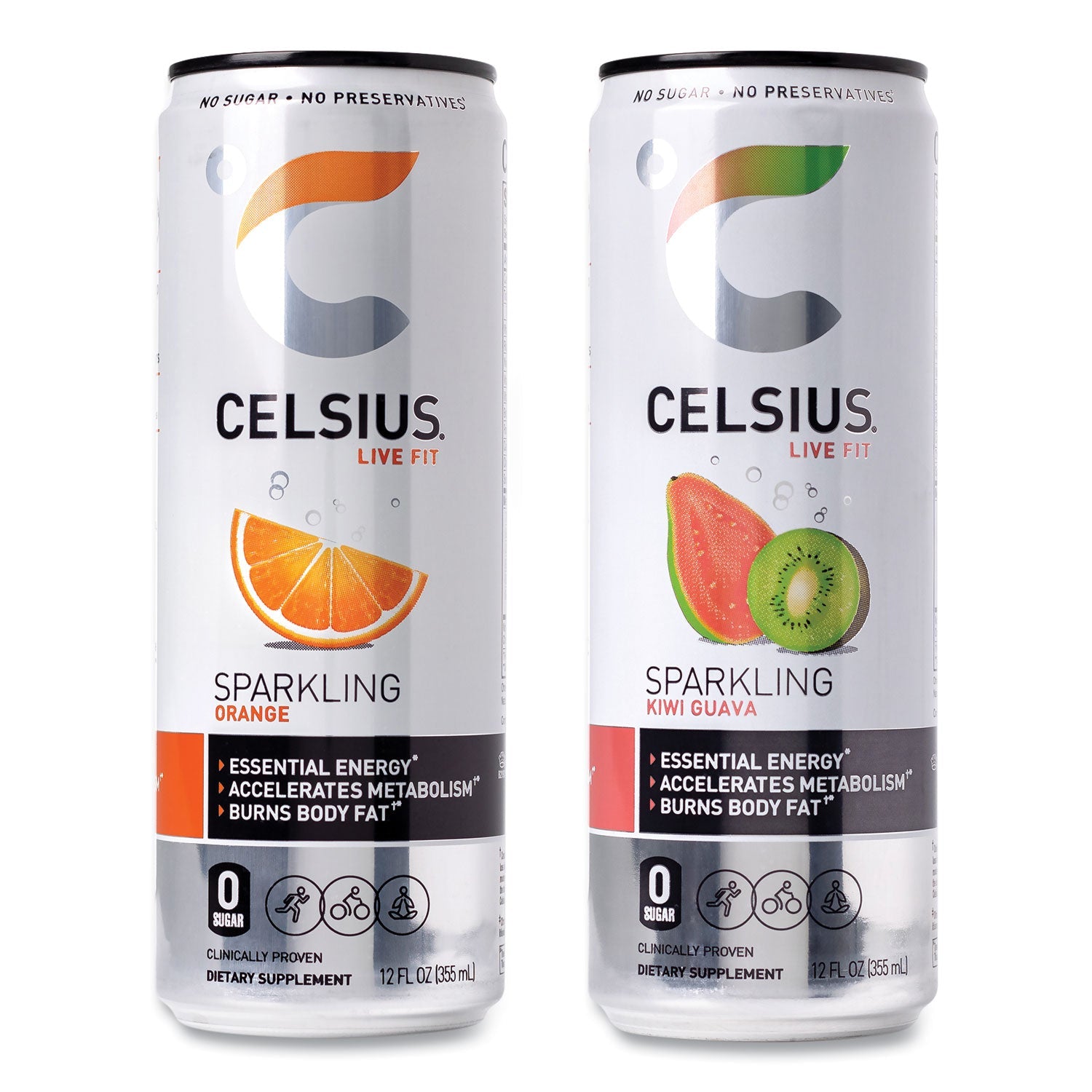 Celsius® Live Fit Variety Pack, Kiwi Guava and Orange, 12 oz Can, 24/Carton - Bloom Skins