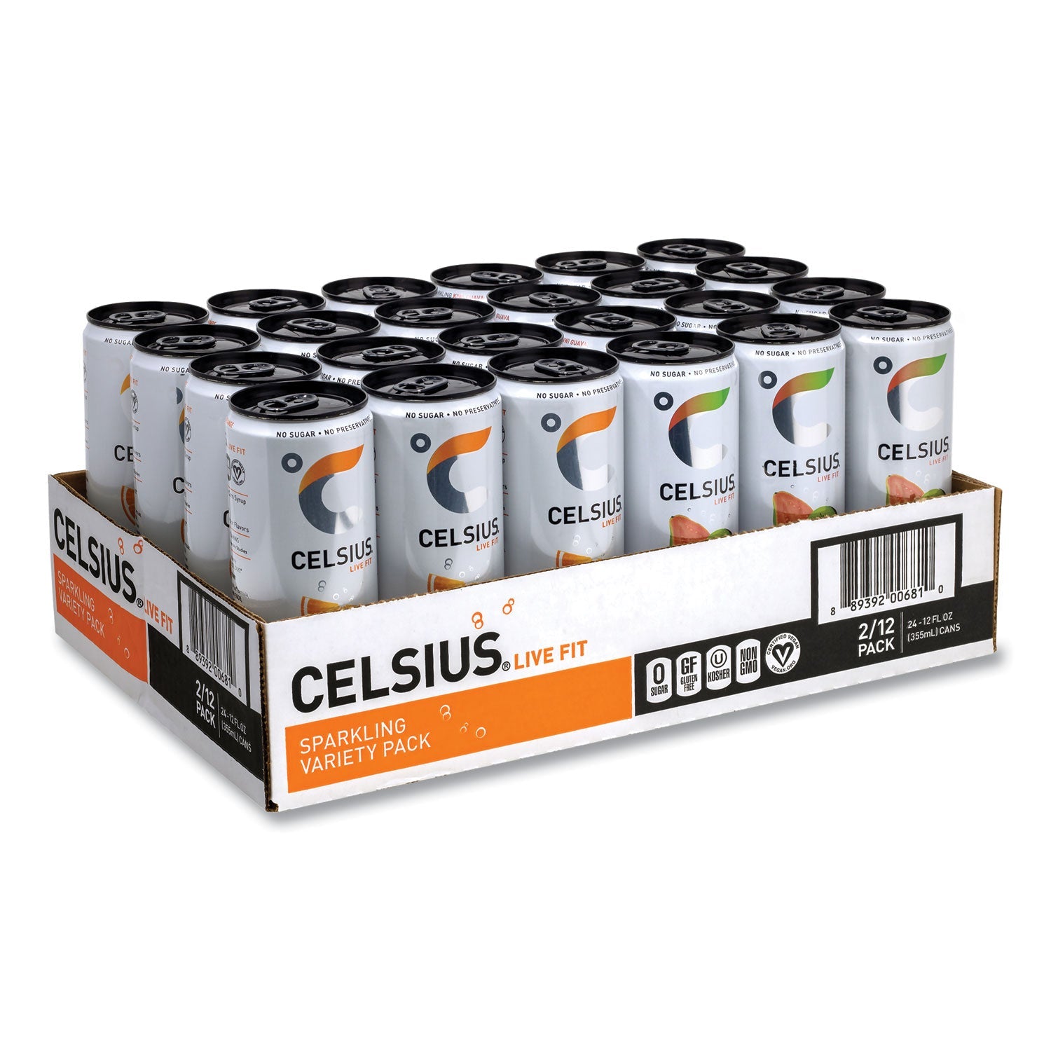 Celsius® Live Fit Variety Pack, Kiwi Guava and Orange, 12 oz Can, 24/Carton - Bloom Skins