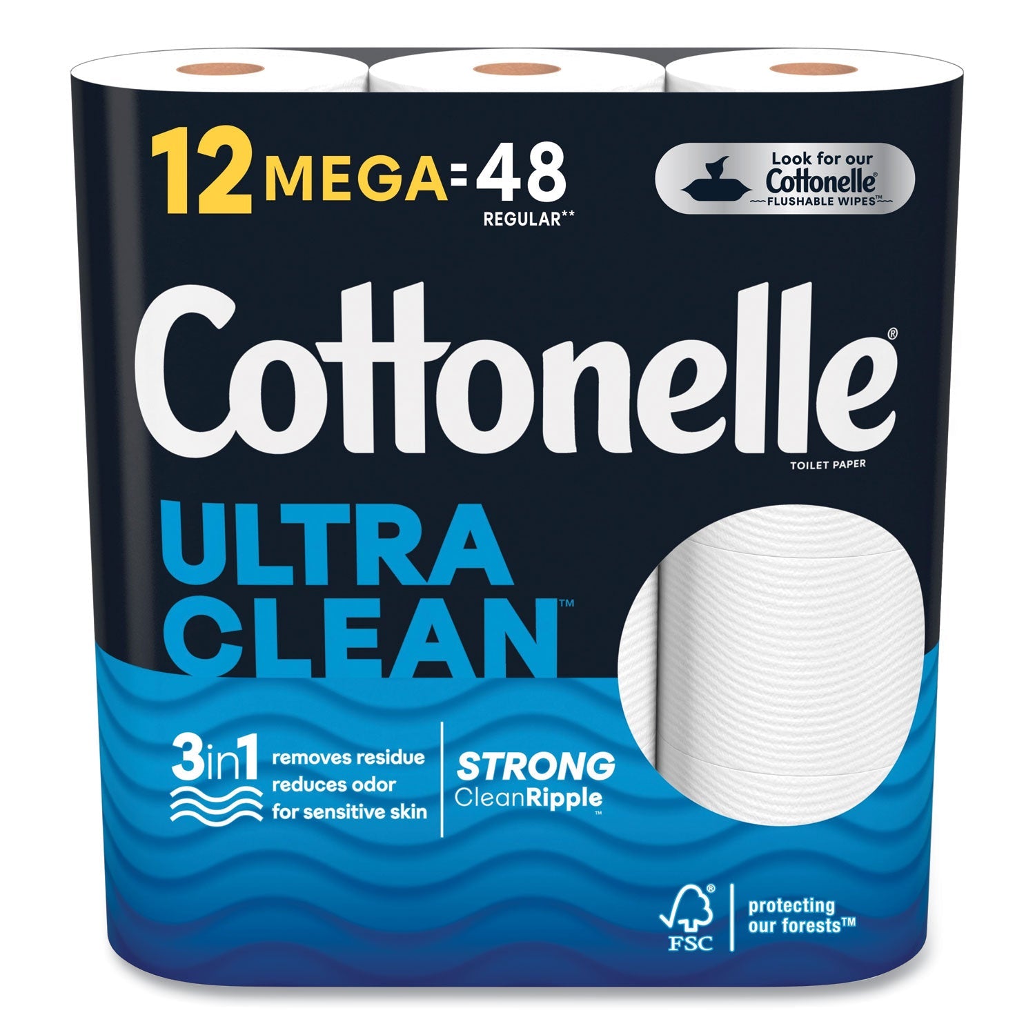 Cottonelle® Ultra CleanCare Toilet Paper, Strong Tissue, Mega Rolls, Septic Safe, 1-Ply, White, 284/Roll, 12 Rolls/Pack, 48 Rolls/Carton