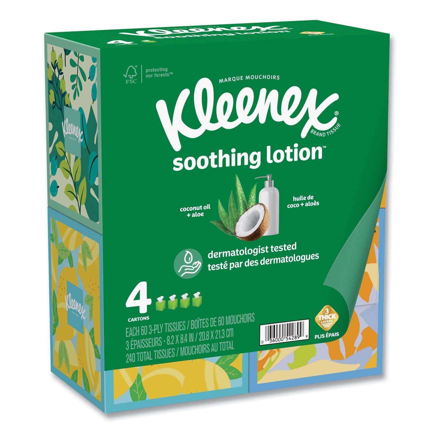 Kleenex® Lotion Facial Tissue, 3-Ply, White, 60 Sheets/Box, 4 Boxes/Pack, 8 Packs/Carton