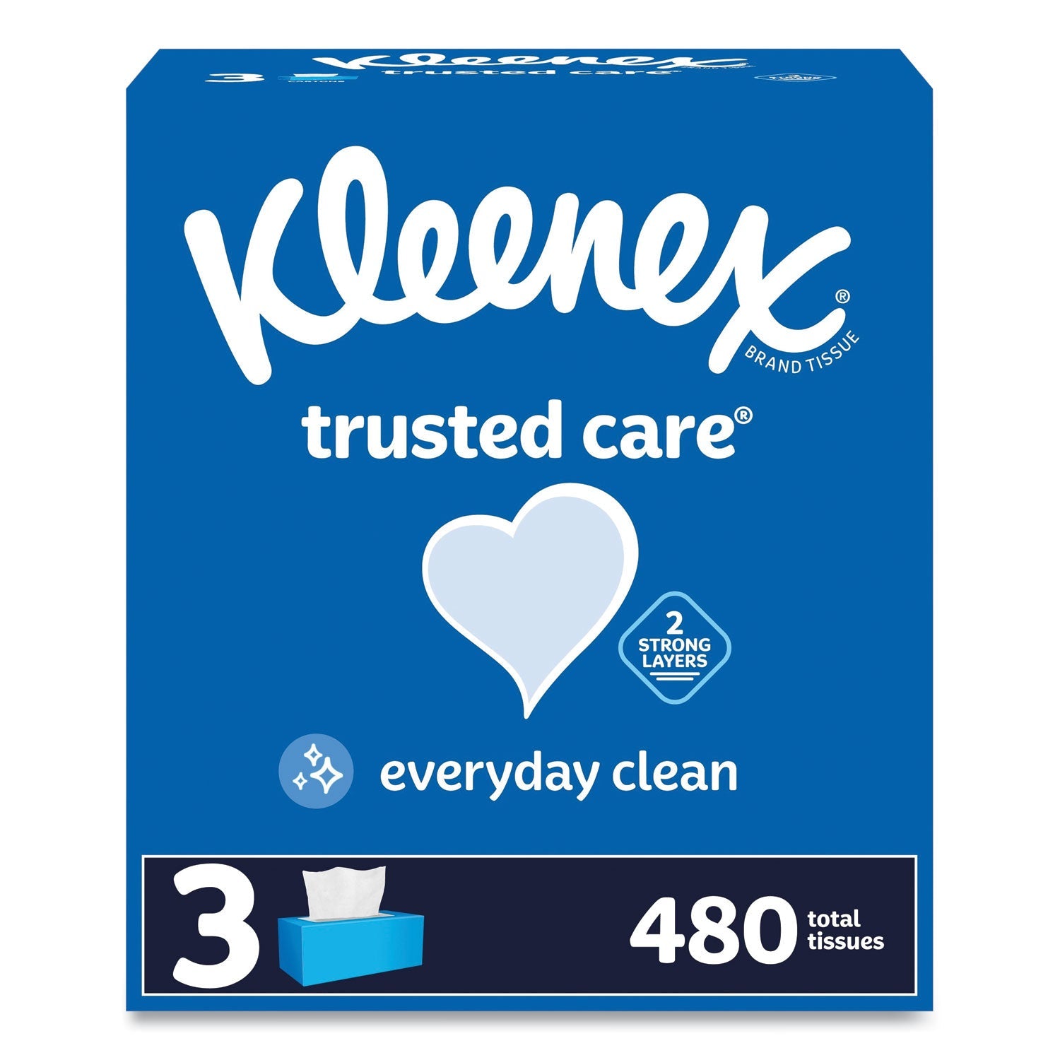 Kleenex® Trusted Care Facial Tissue, 2-Ply, White, 160 Sheets/Box, 3 Boxes/Pack, 12 Packs/Carton