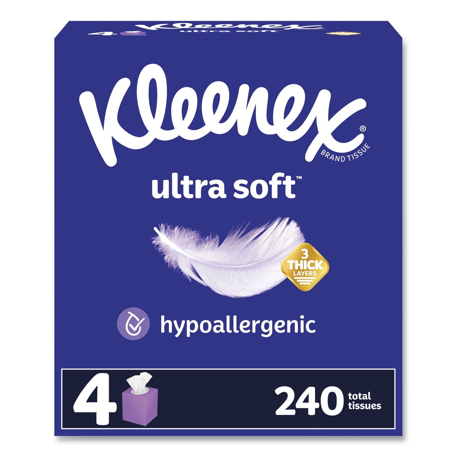 Kleenex® Ultra Soft Facial Tissue, 3-Ply, White, 60 Sheets/Box, 4 Boxes/Pack, 3 Packs/Carton