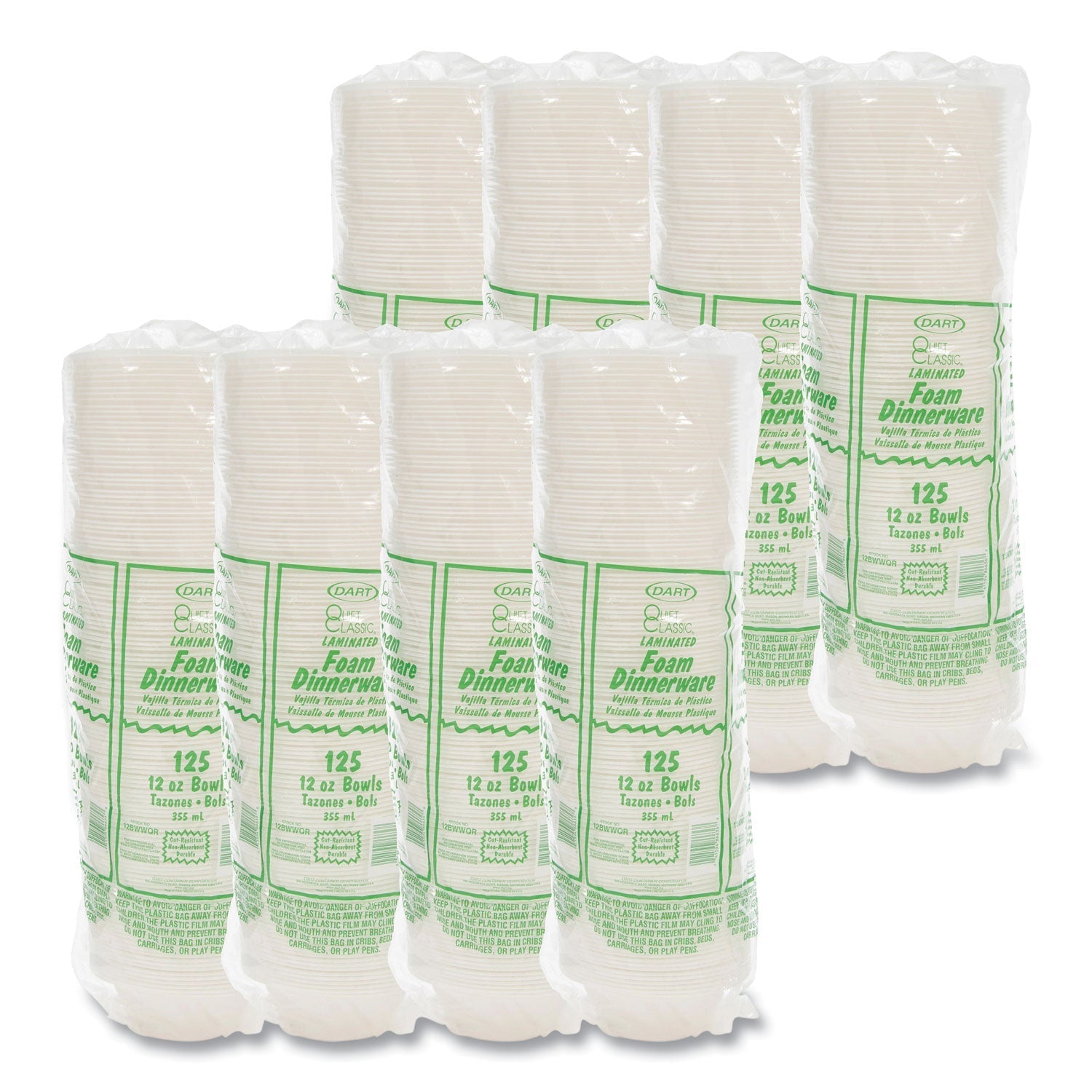 Dart® Quiet Classic Laminated Foam Dinnerware Bowls, 10 To 12 Oz, White, 125/pack, 8 Packs/carton - Bloom Skins