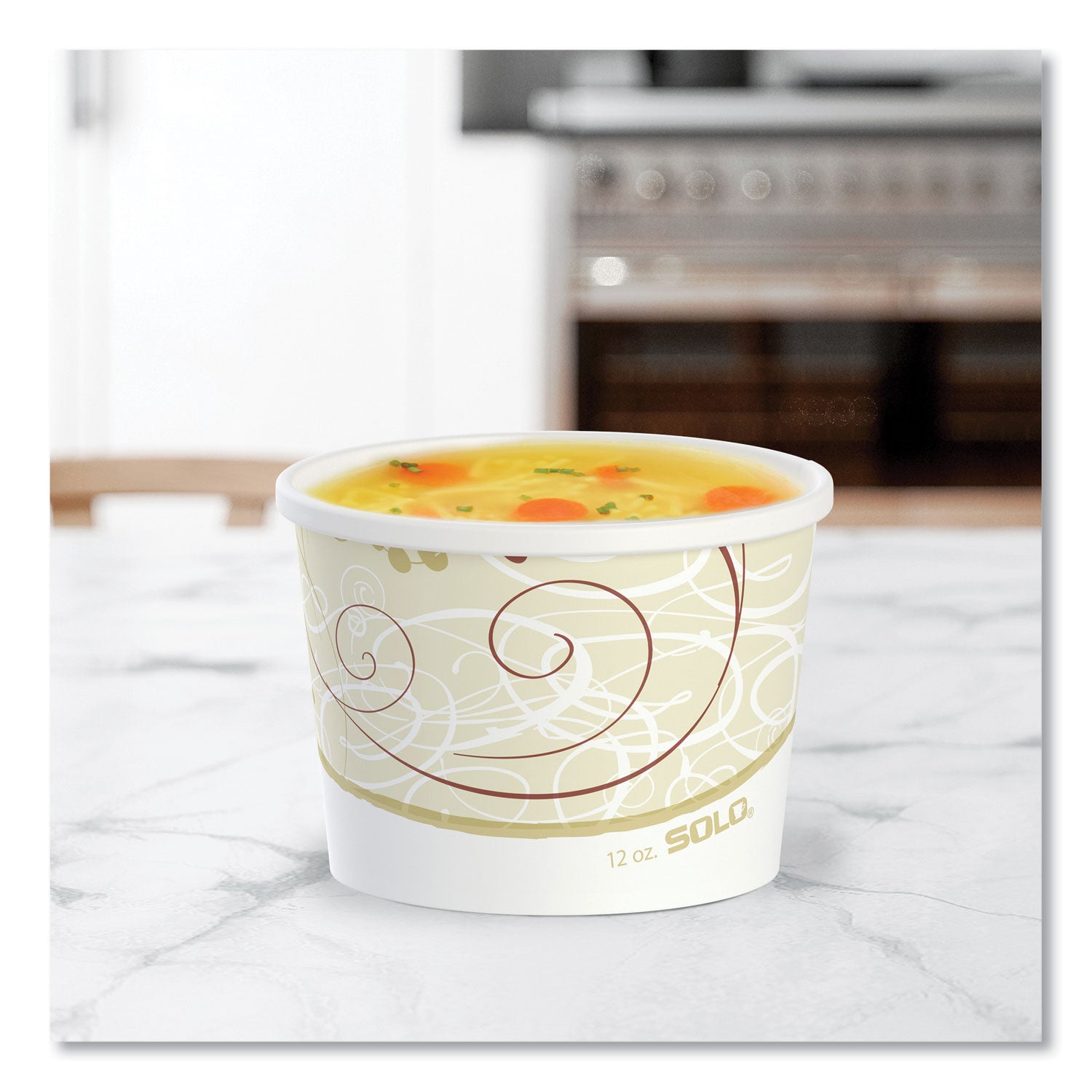SOLO® Double Poly Paper Food Containers, 12 oz, 3.6" Diameter x 3.3" h, Symphony Design, 25/Pack, 20 Packs/Carton