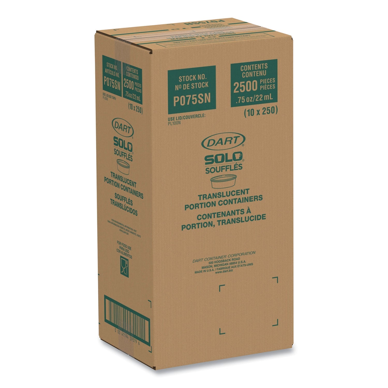 Dart® Polystyrene Portion Cups, 0.75 oz, Plastic, Translucent, 2,500/Carton