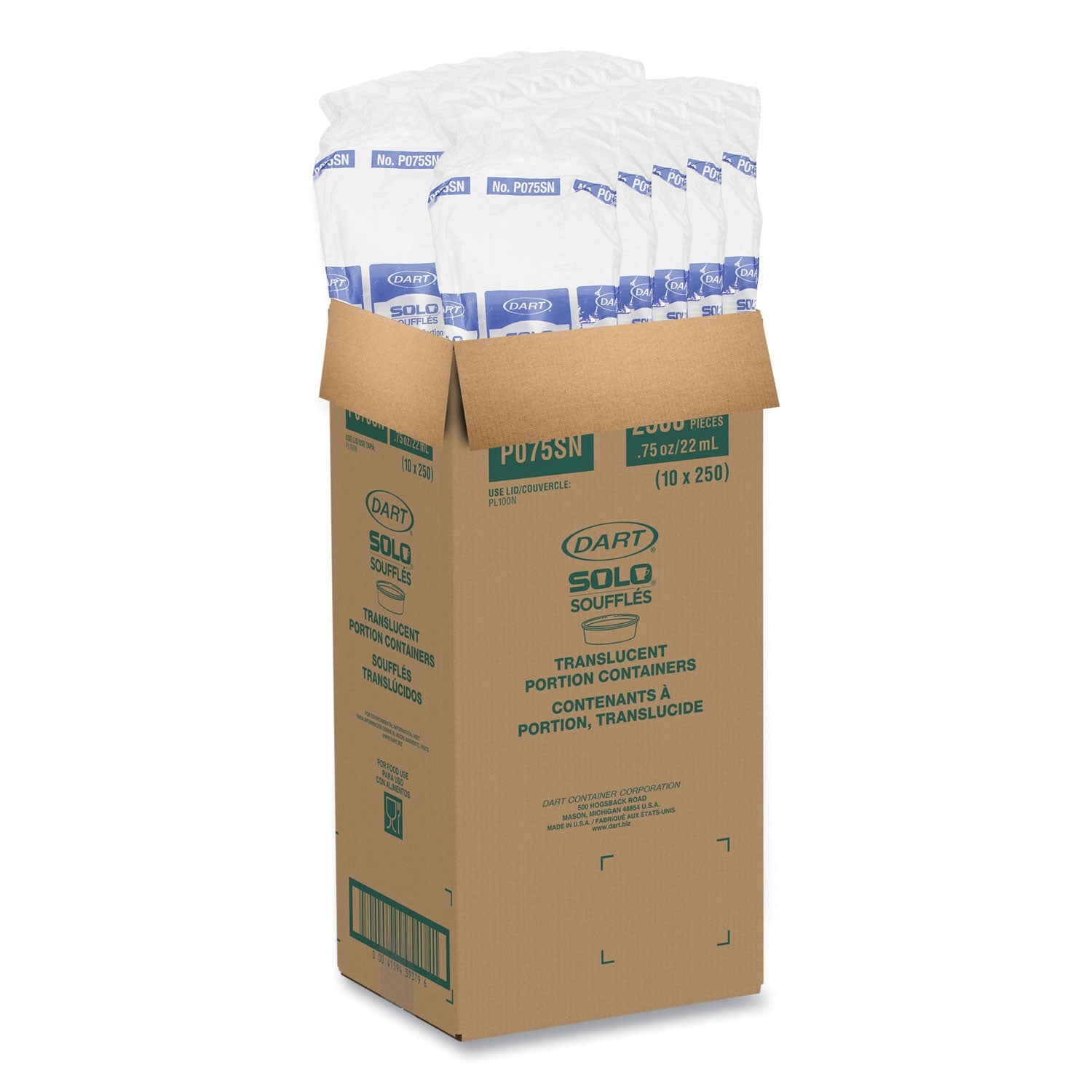 Dart® Polystyrene Portion Cups, 0.75 oz, Plastic, Translucent, 2,500/Carton