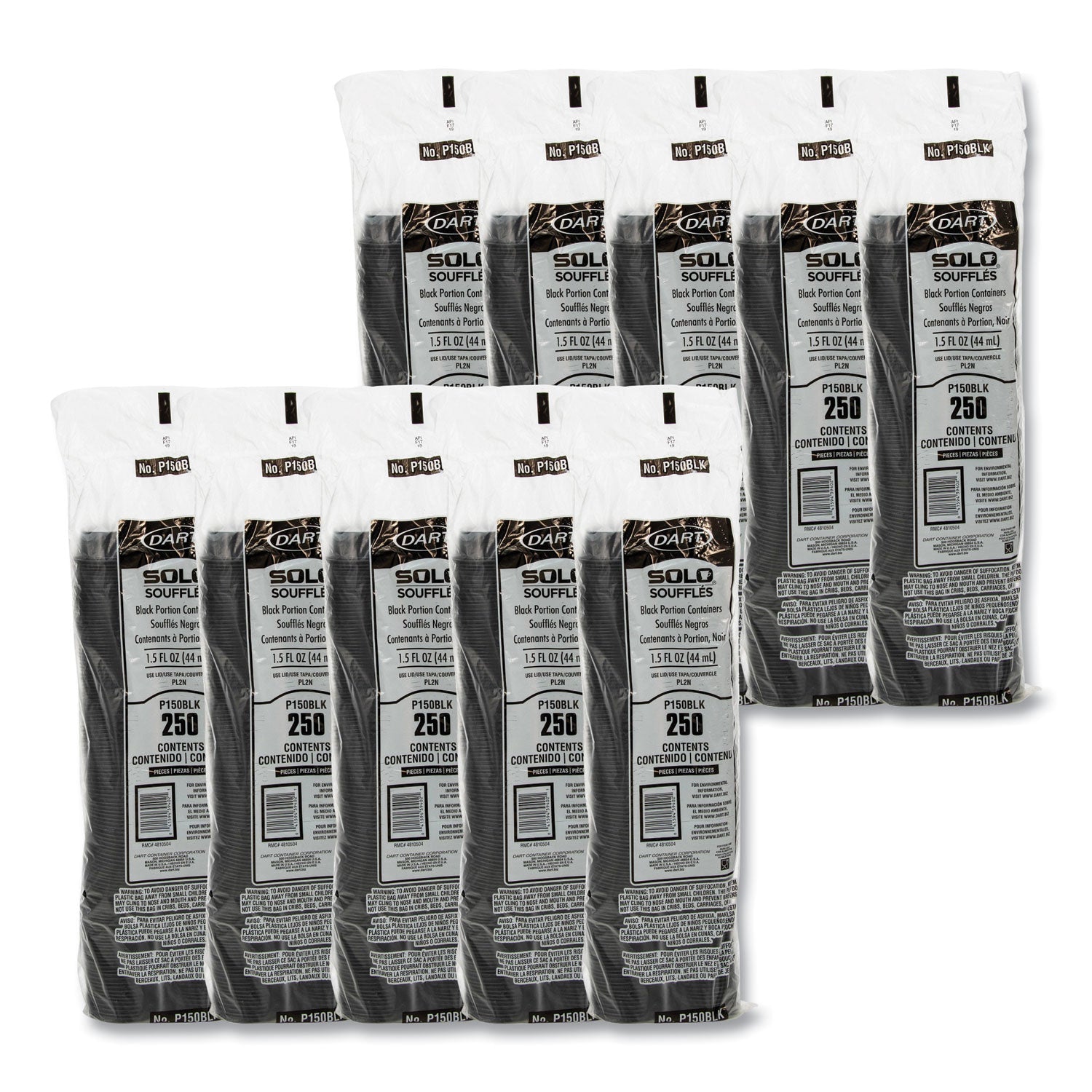 SOLO® Portion Containers, 1.5 oz, Plastic, Black, 250/Bag, 10 Bags/Carton