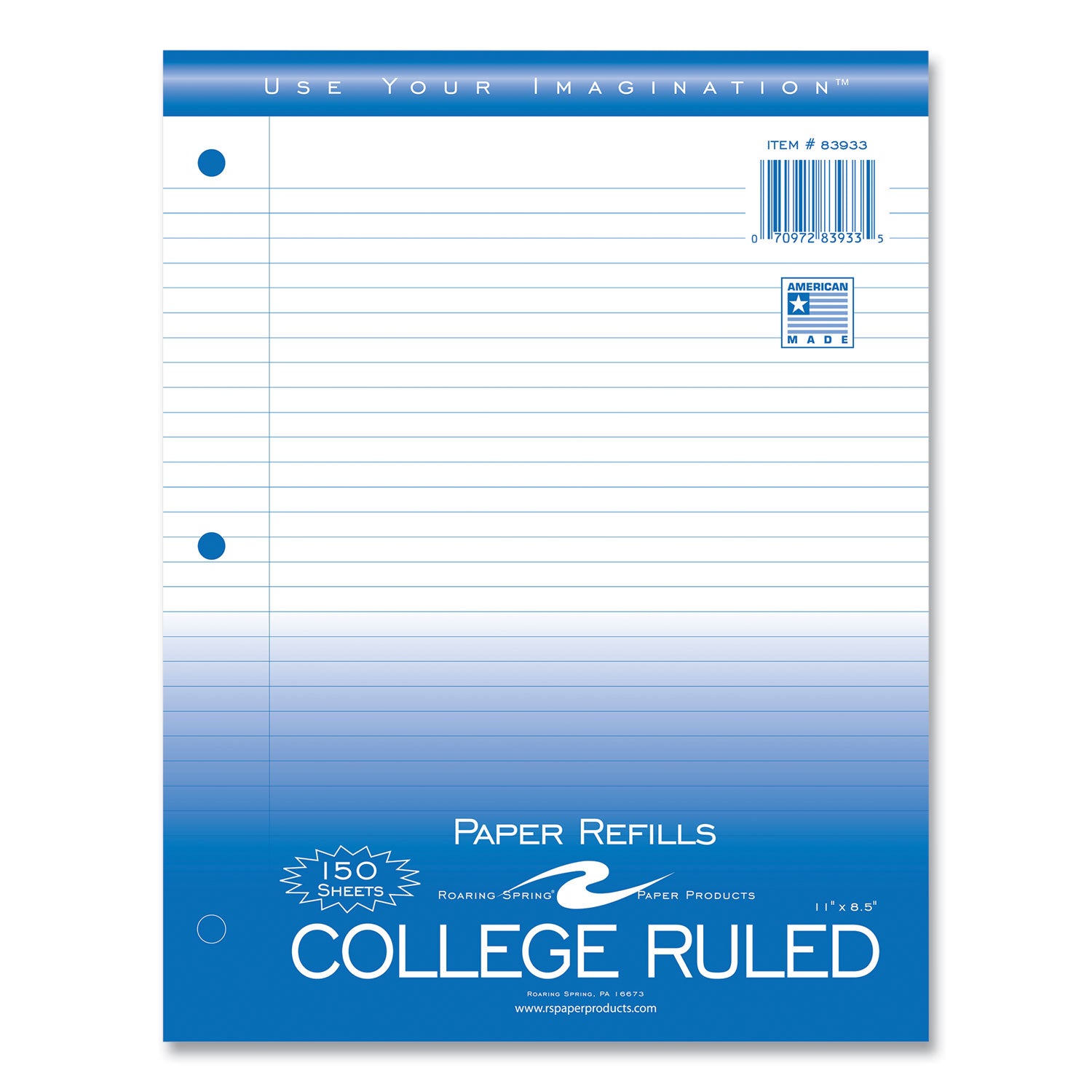 Roaring Spring® Loose Leaf Paper, 8.5 x 11, 3-Hole Punched, College Rule, White, 150 Sheets/Pack, 24 Packs/Carton - Bloom Skins
