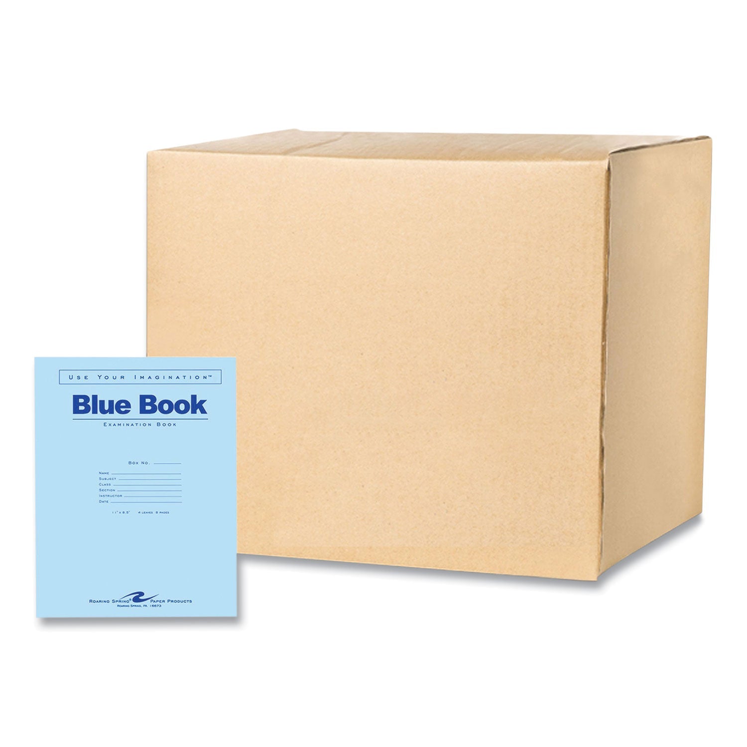 Roaring Spring® Examination Blue Book, Wide/Legal Rule, Blue Cover, (4) 8.5 x 11 Sheets, 600/Carton - Bloom Skins